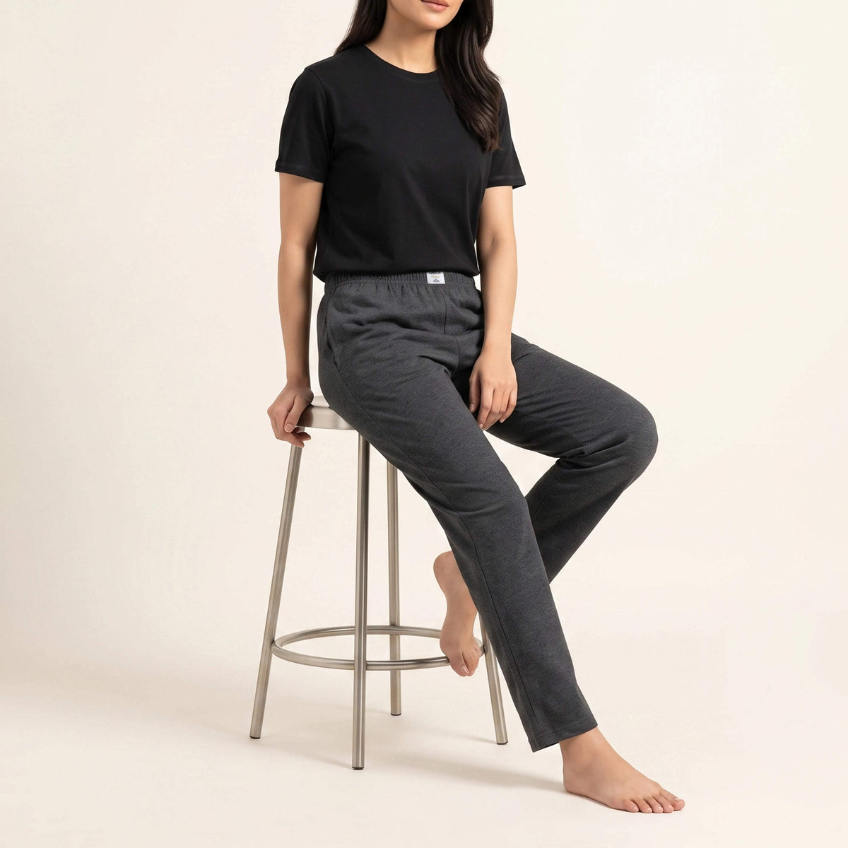 WOMEN BLACK UNDERTEE AND JERSEY TROUSER CHARCOAL NAVZA