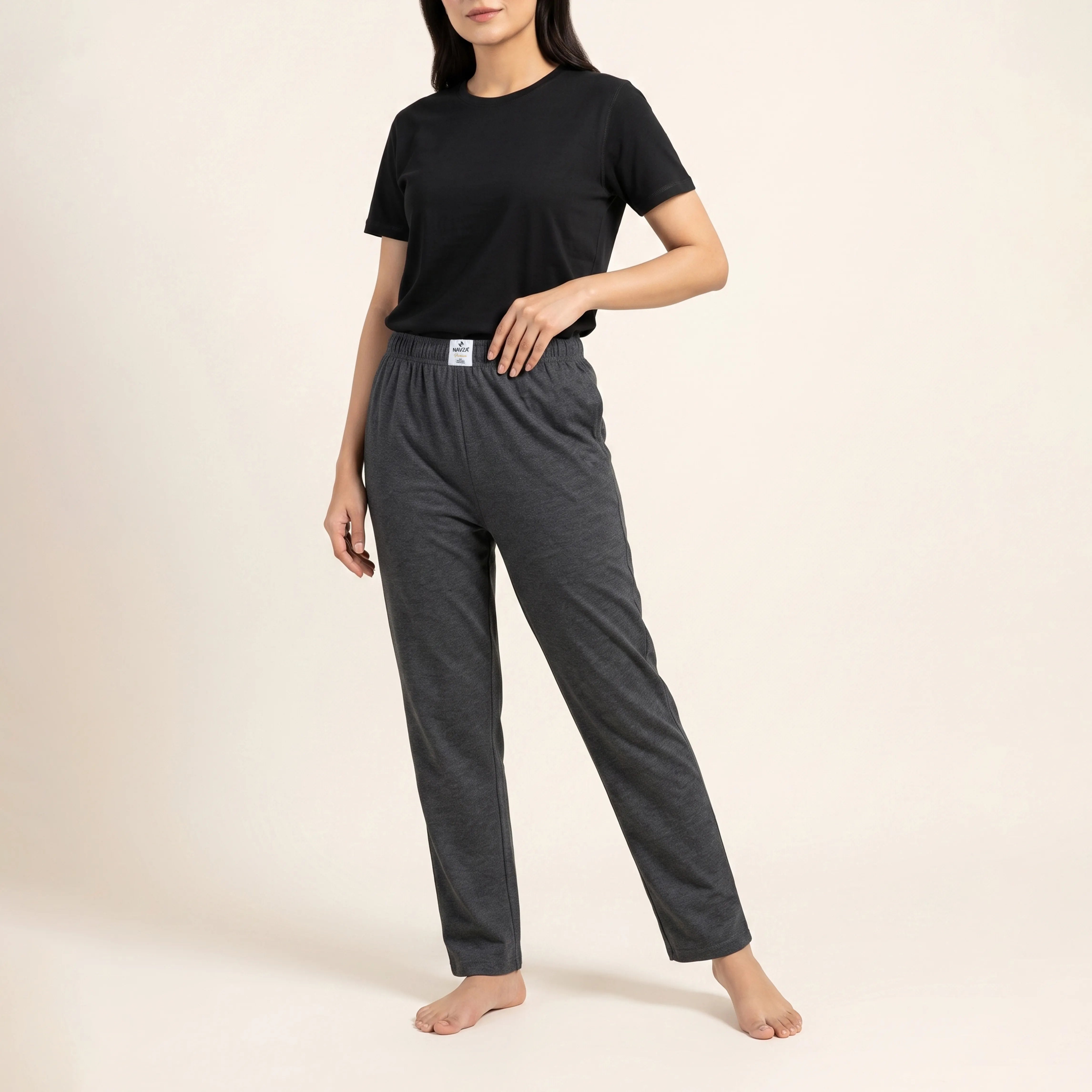 WOMEN PACK OF BLACK UNDERTEE & CHARCOAL JERSEY TROUSER