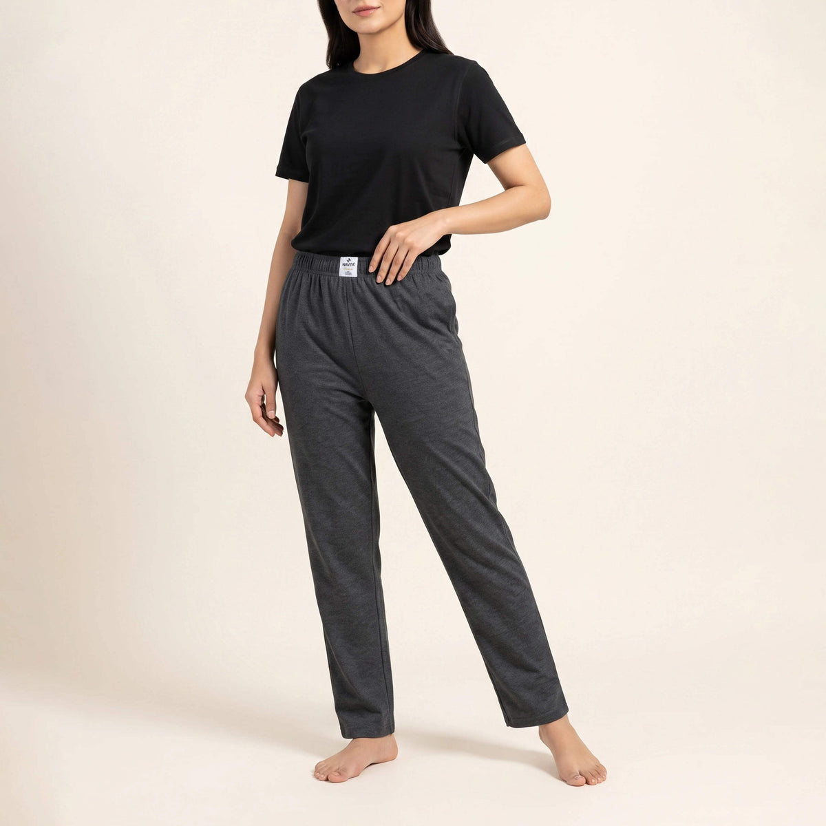 WOMEN BLACK UNDERTEE AND JERSEY TROUSER CHARCOAL NAVZA