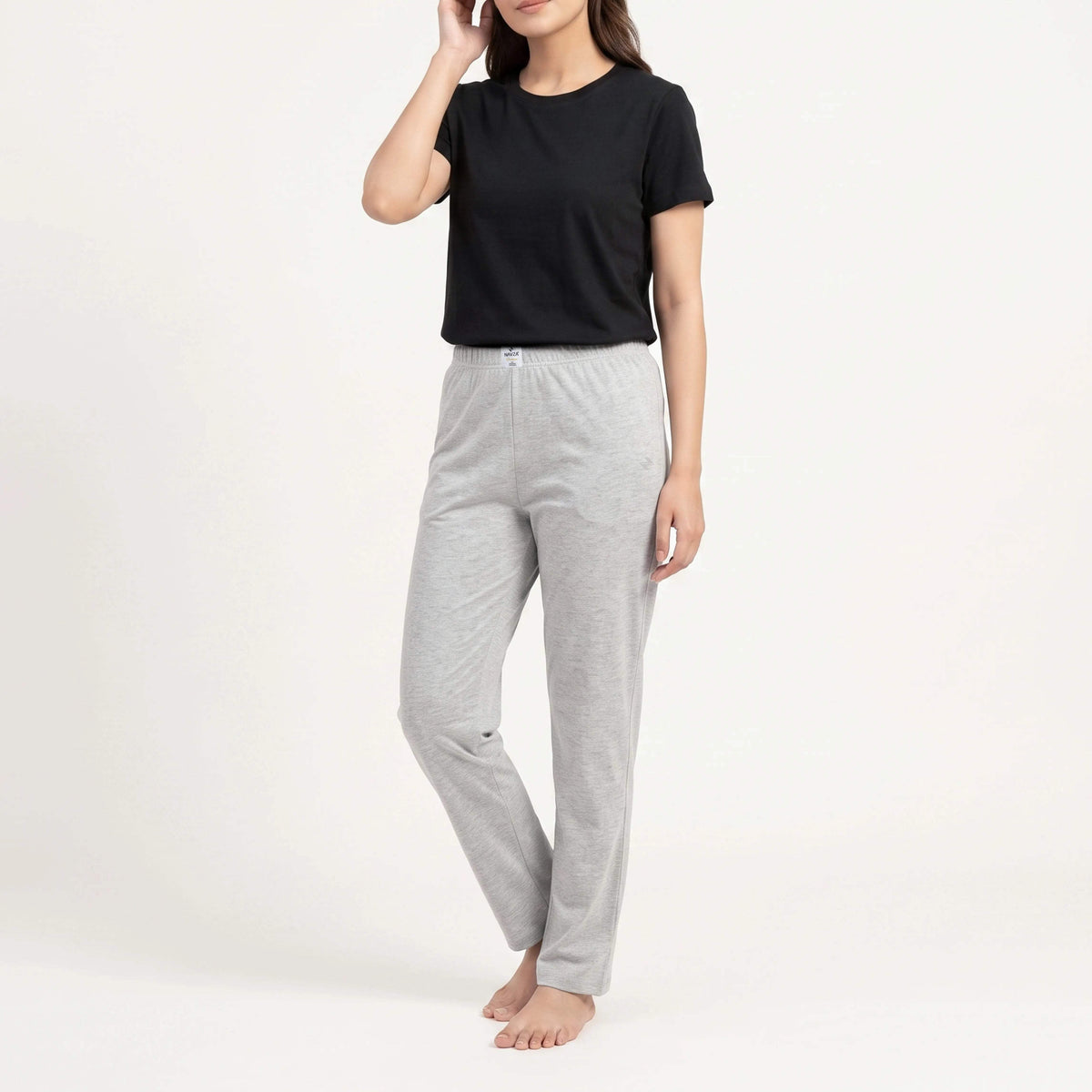 WOMEN BLACK UNDERTEE AND JERSEY TROUSER GREY NAVZA