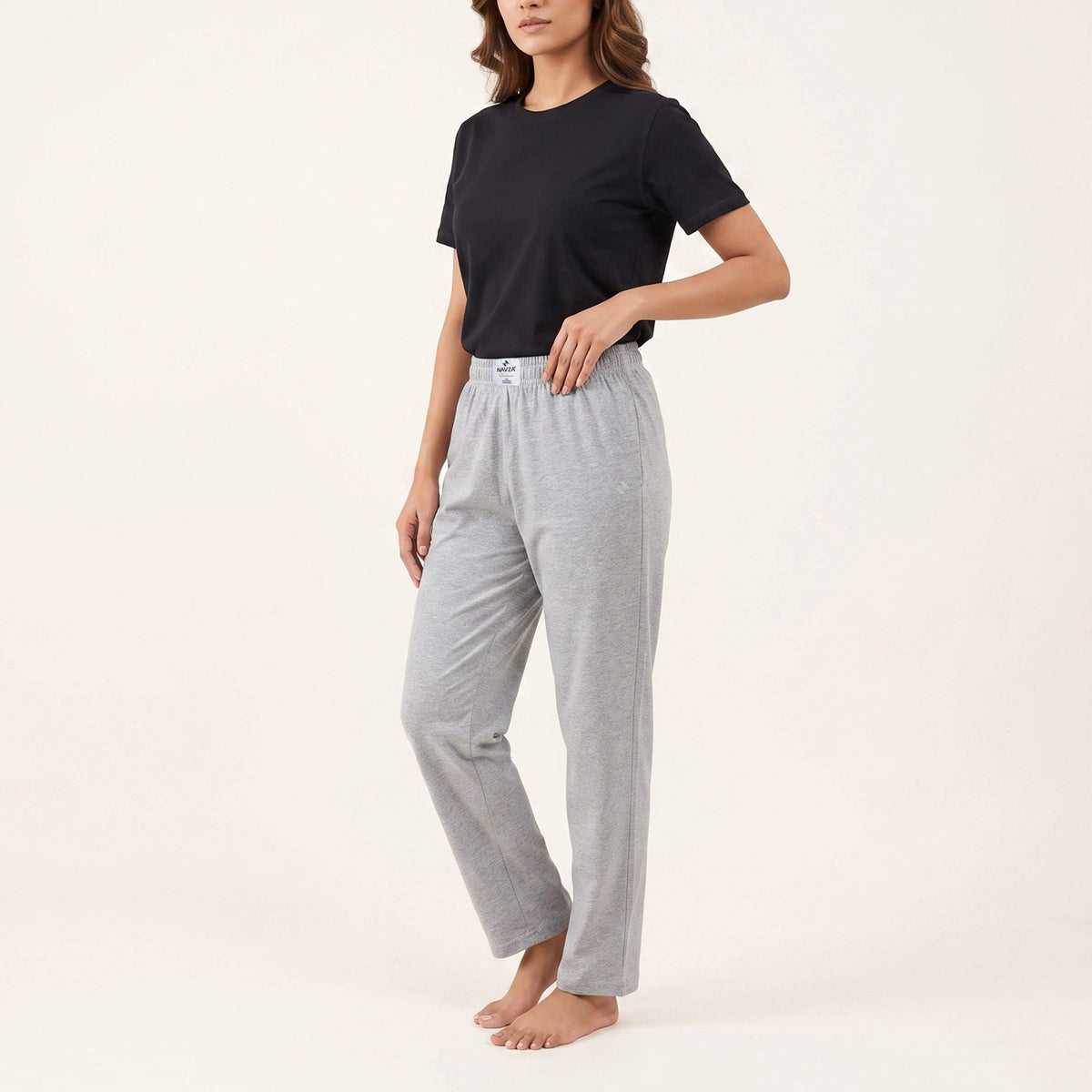 WOMEN BLACK UNDERTEE AND JERSEY TROUSER GREY NAVZA