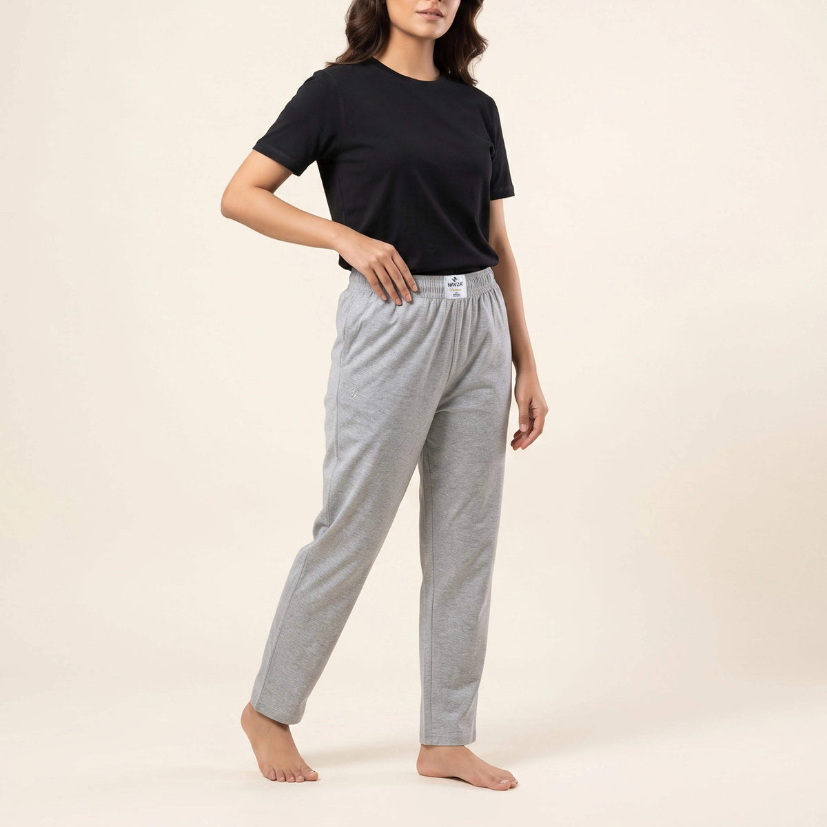 WOMEN BLACK UNDERTEE AND JERSEY TROUSER GREY NAVZA
