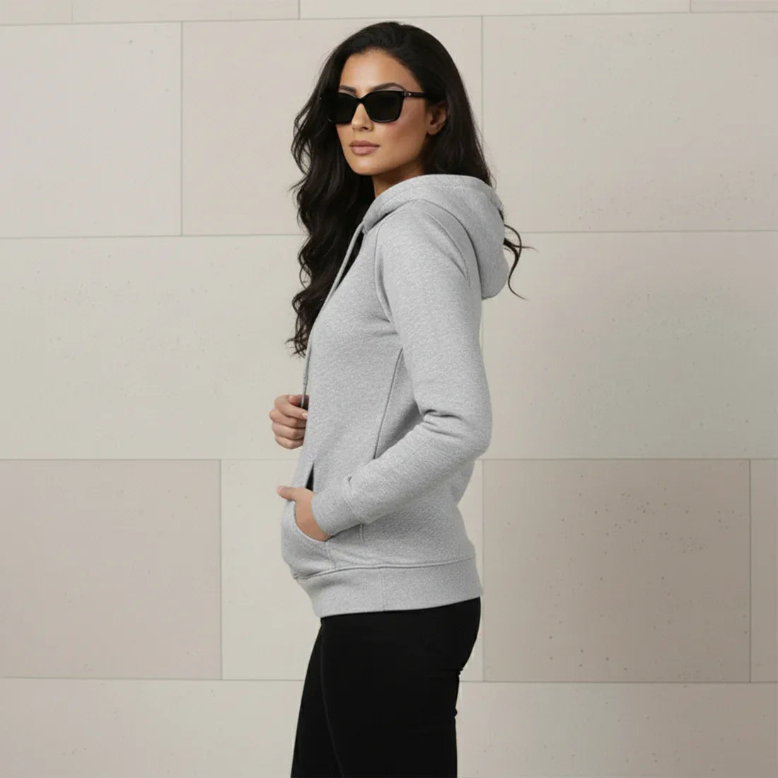 WOMEN ML PULLOVER HOODIE - GREY - NAVZA