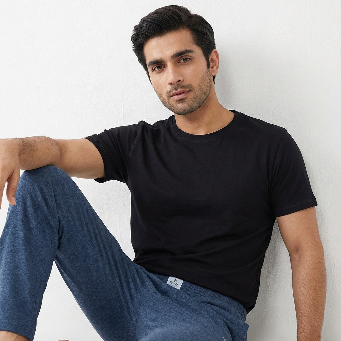 PACK OF BLACK UNDERTEE & DENIM JERSEY TROUSER