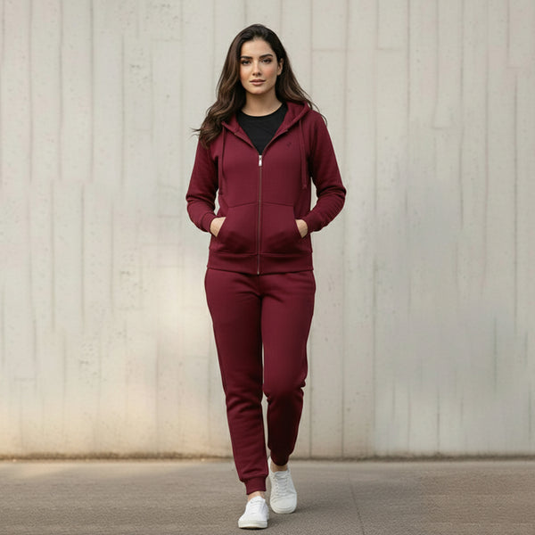 WOMEN ML ZIPPER HOODIE TRACKER - BURGUNDY