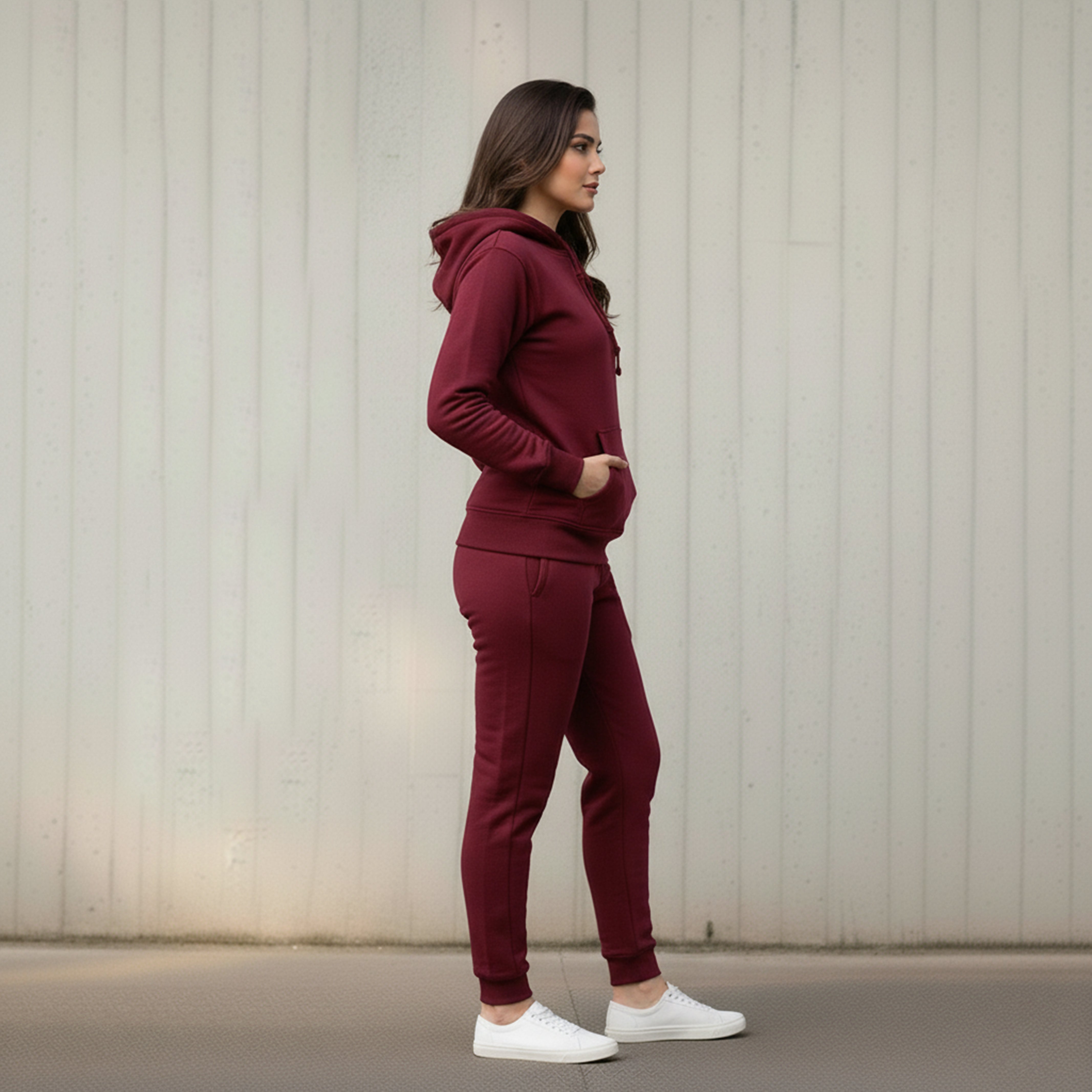 WOMEN ML PULLOVER HOODIE TRACKER - BURGUNDY
