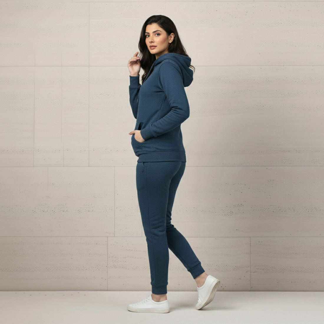WOMEN ML PULLOVER HOODIE TRACKER - DENIM