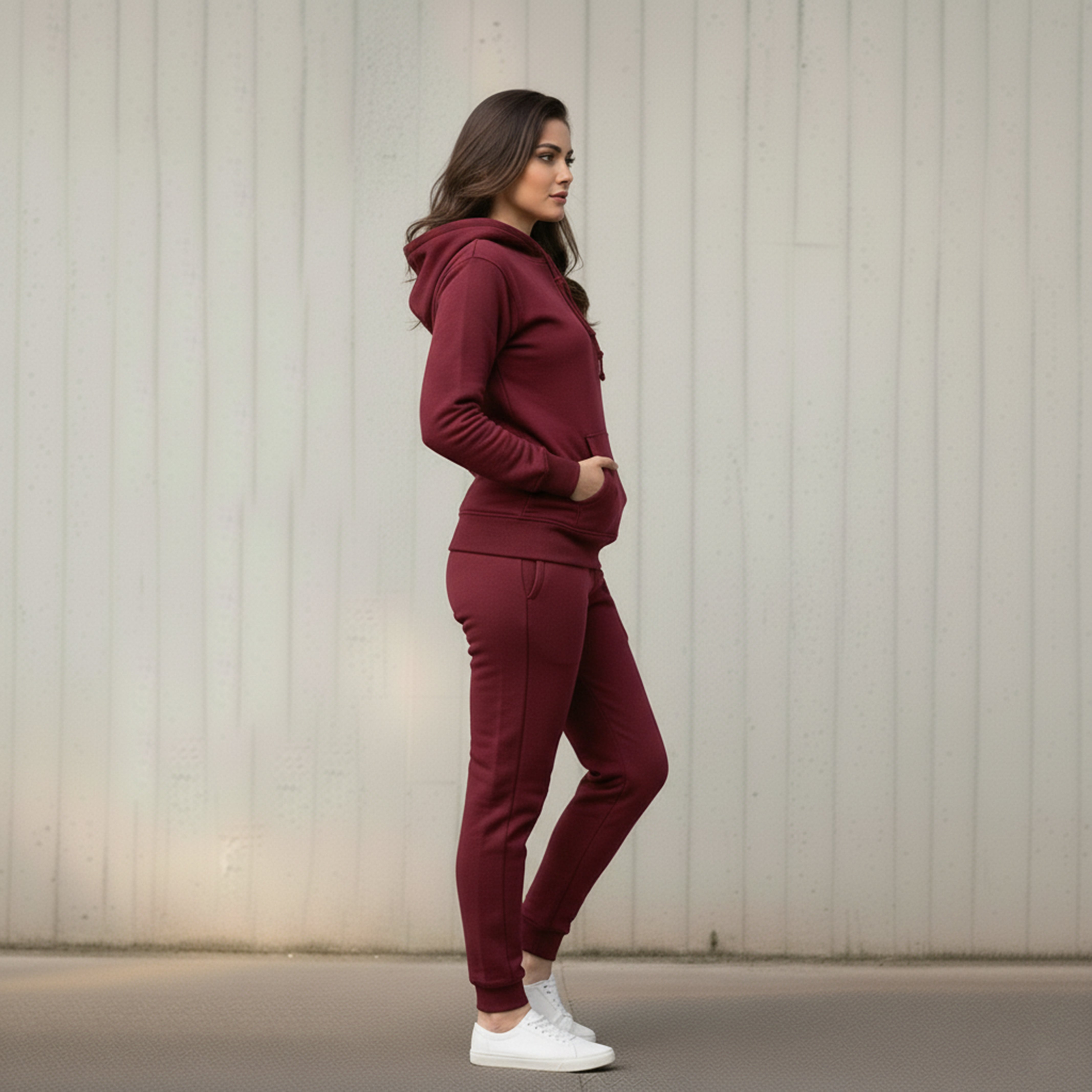 WOMEN ML PULLOVER HOODIE TRACKER - BURGUNDY