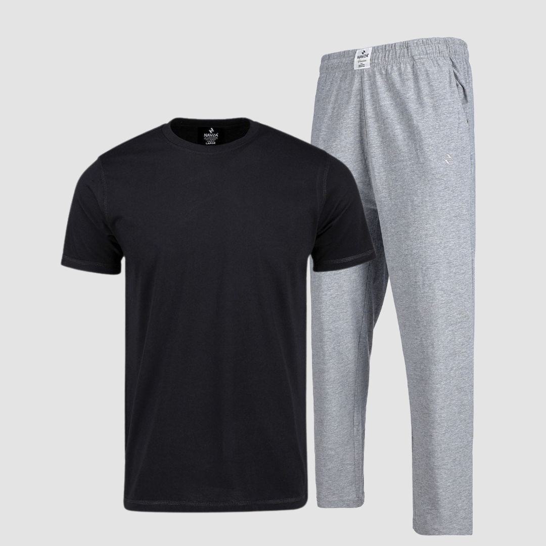 PACK OF BLACK UNDERTEE & GREY JERSEY TROUSER