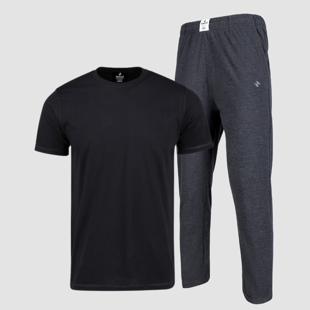 PACK OF BLACK UNDERTEE & CHARCOAL JERSEY TROUSER