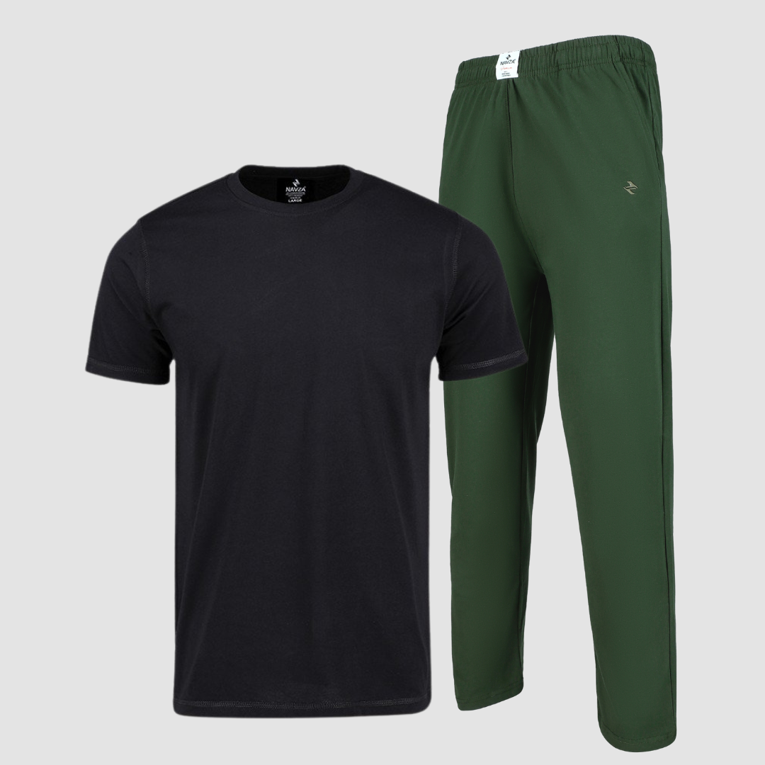 PACK OF BLACK UNDERTEE & GREEN JERSEY TROUSER