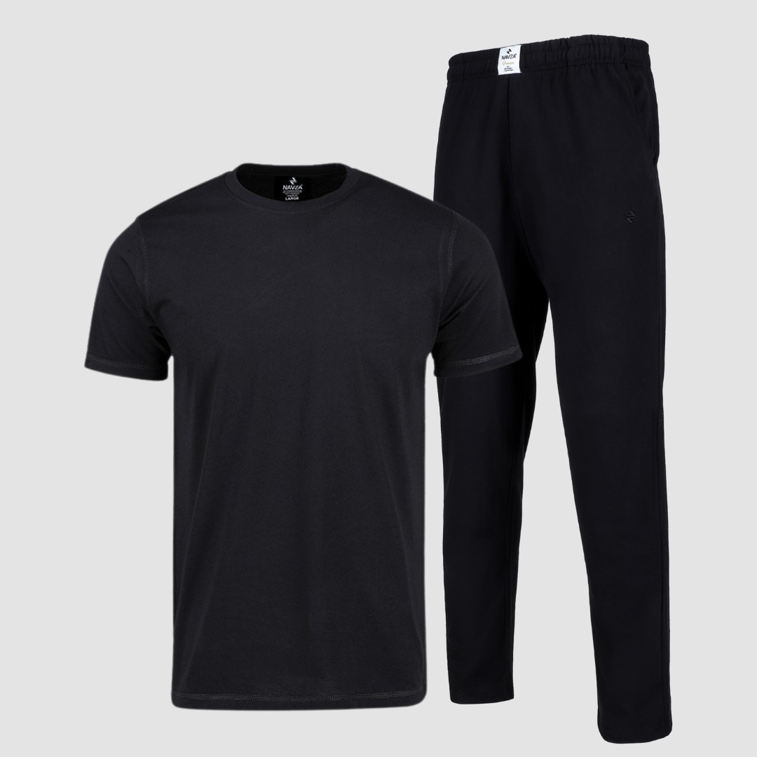 PACK OF BLACK UNDERTEE & BLACK JERSEY TROUSER