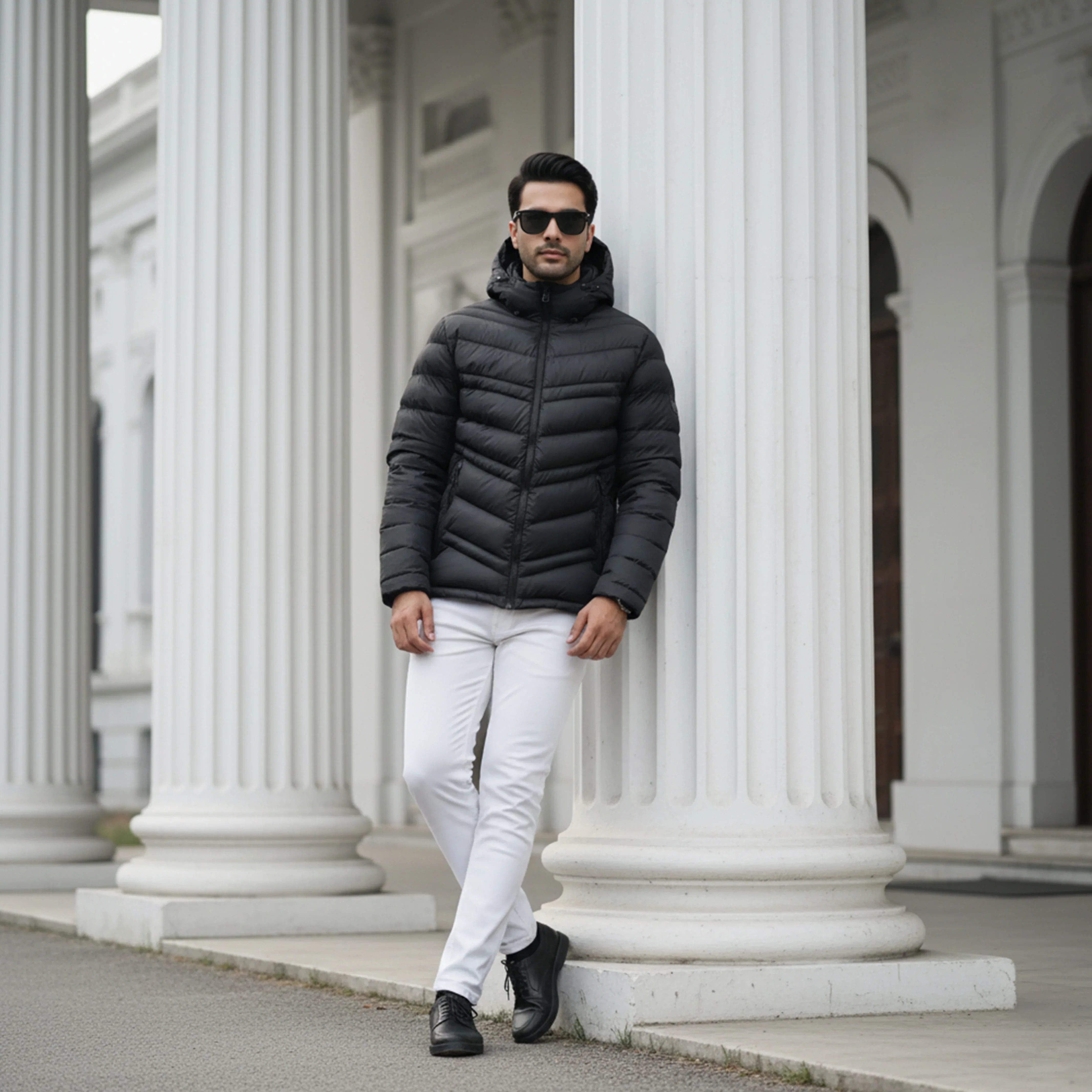 STRIPED PUFFER JACKET DETACHABLE SLEEVES - BLACK - NAVZA