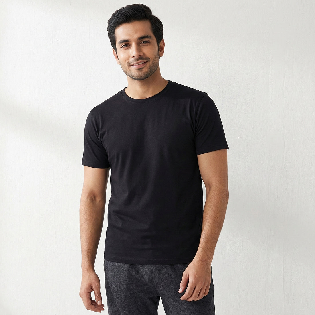 PACK OF BLACK UNDERTEE & CHARCOAL JERSEY TROUSER