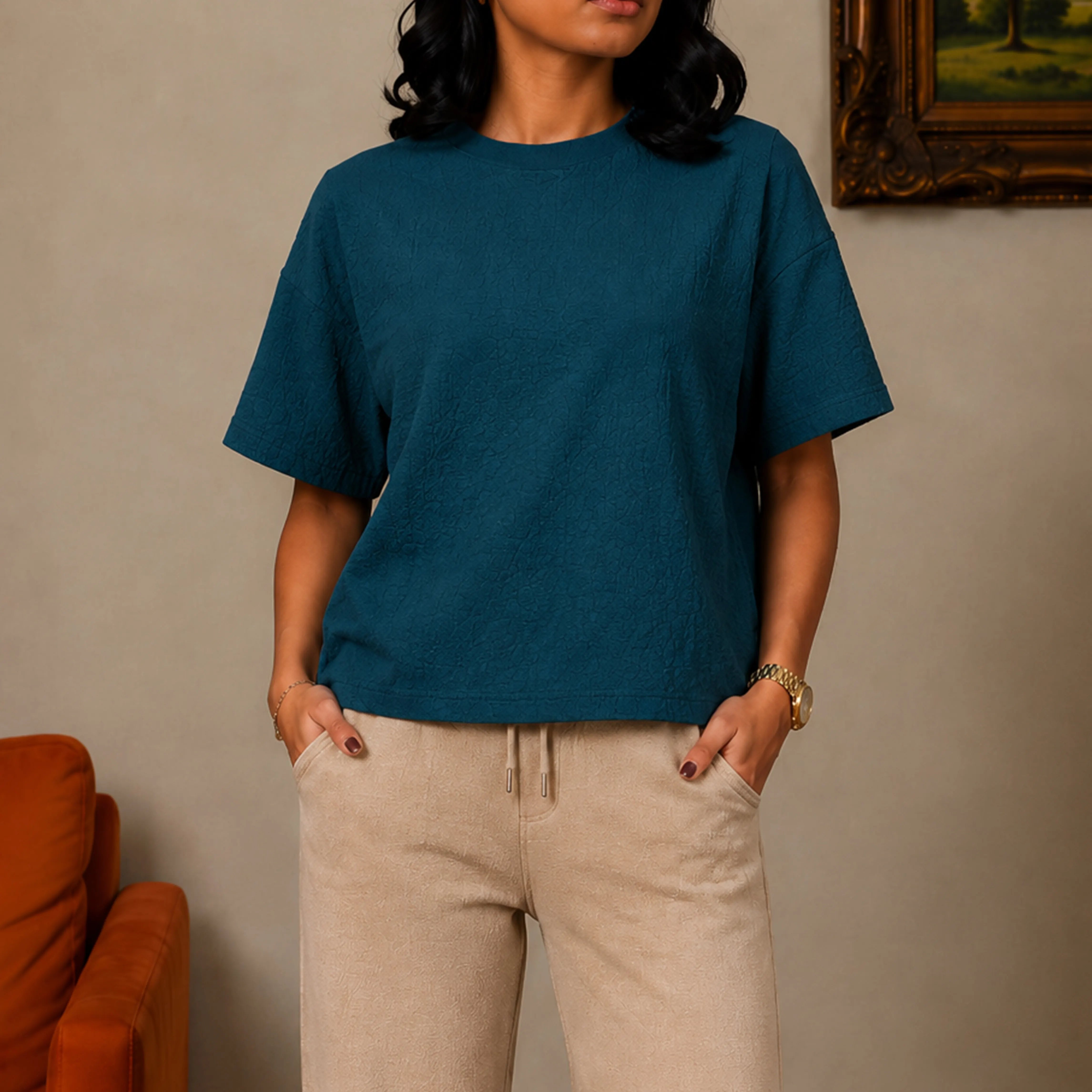 ATLAS JACQUARD OVERSIZED TOP - DEEP TEAL