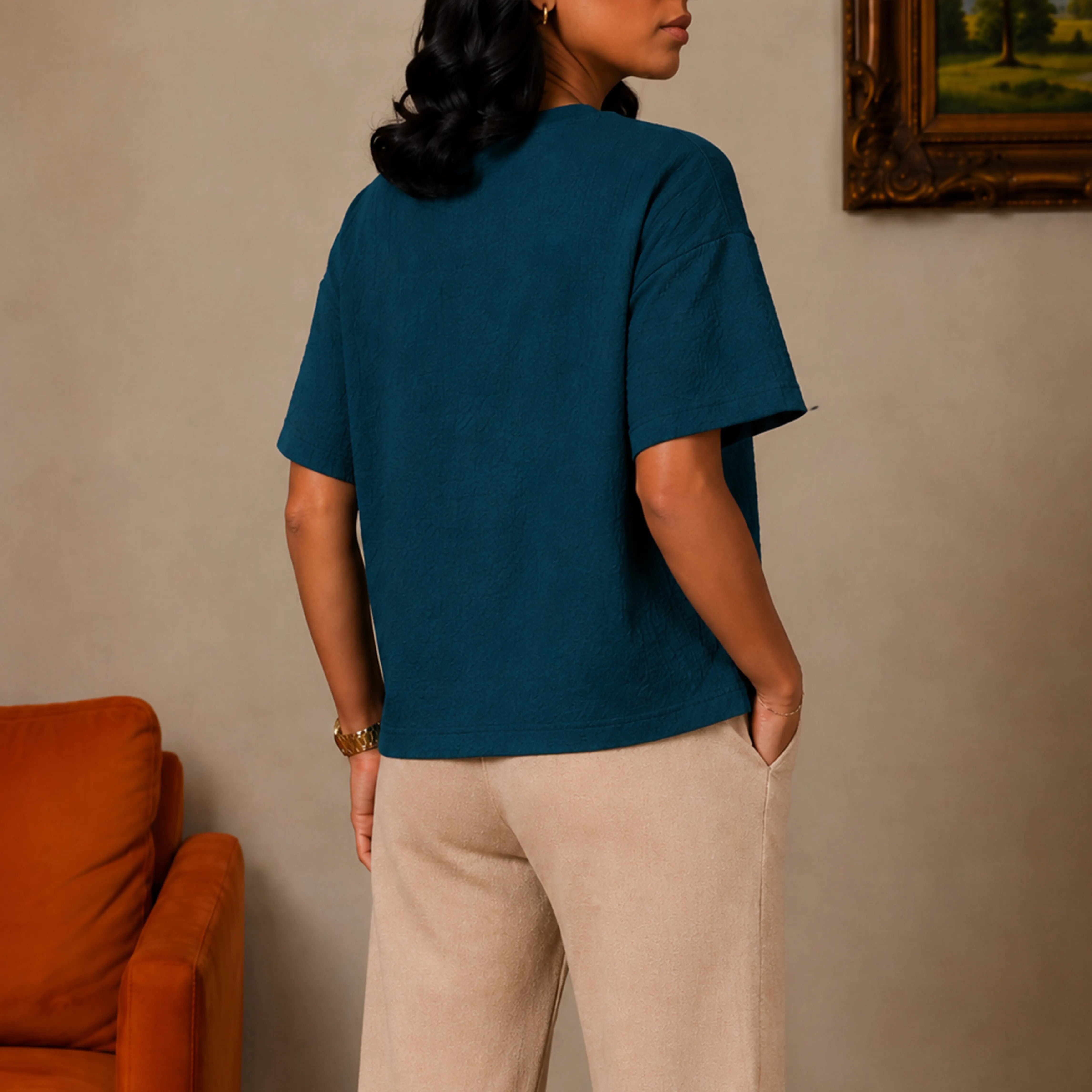 ATLAS JACQUARD OVERSIZED TOP - DEEP TEAL