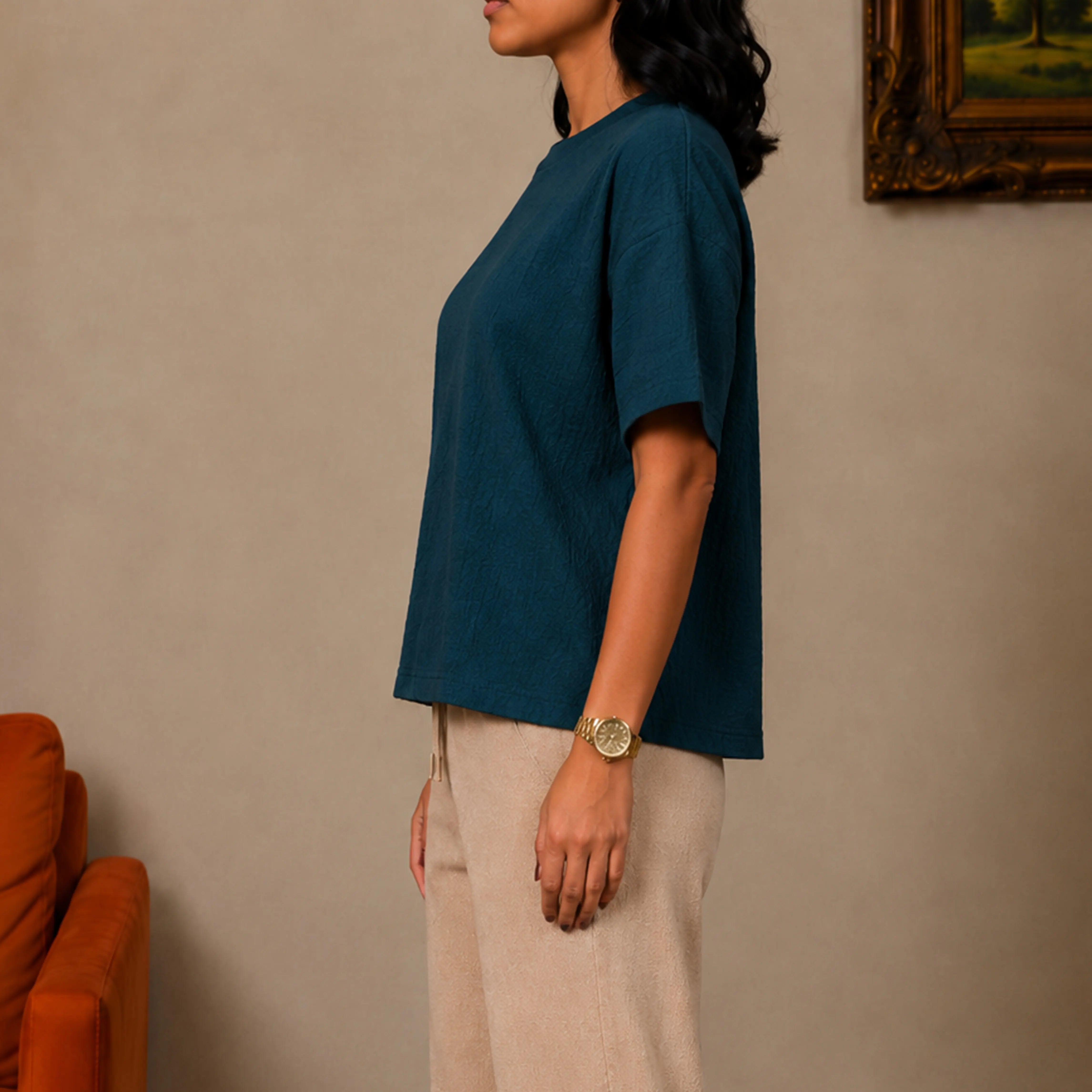 ATLAS JACQUARD OVERSIZED TOP - DEEP TEAL