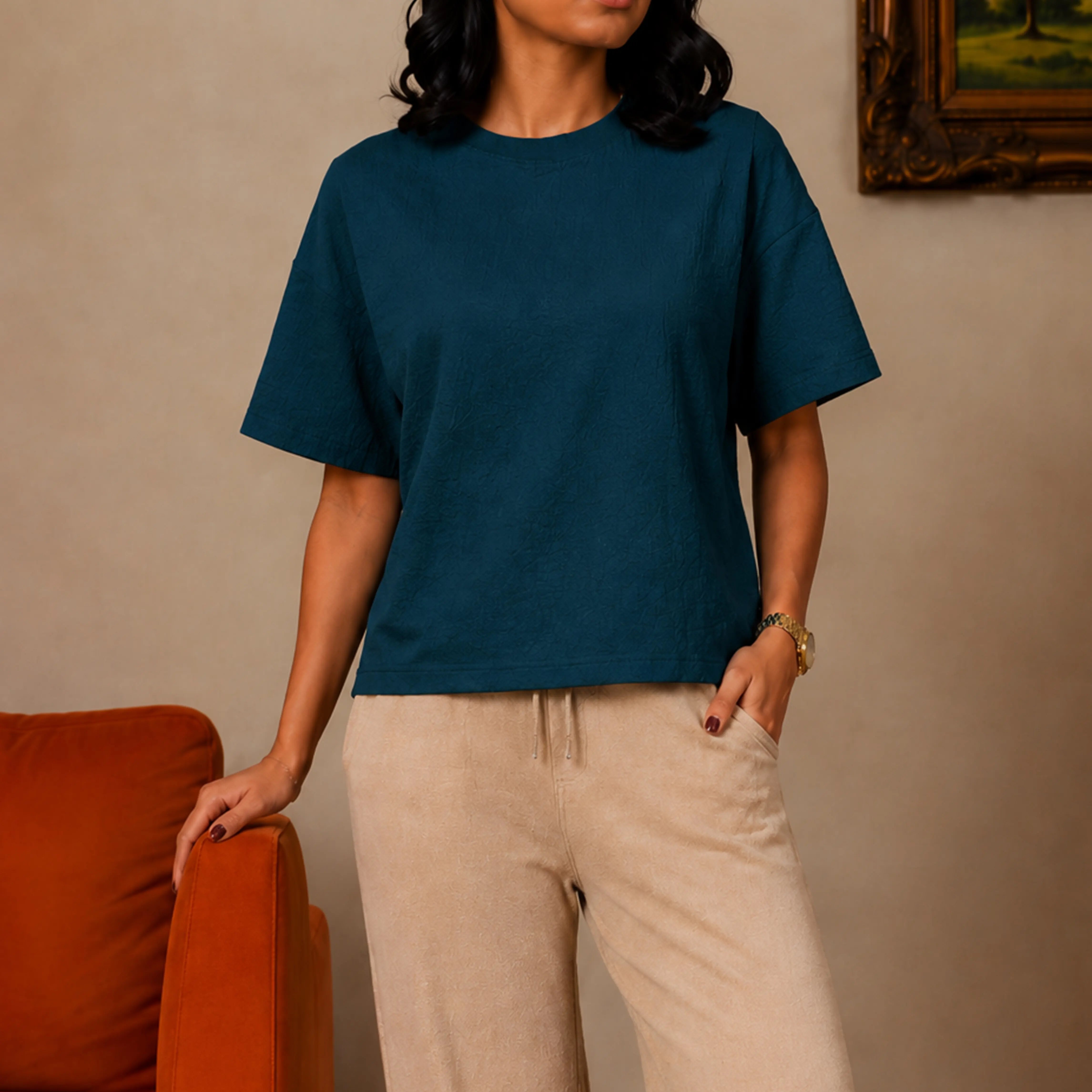 ATLAS JACQUARD OVERSIZED TOP - DEEP TEAL