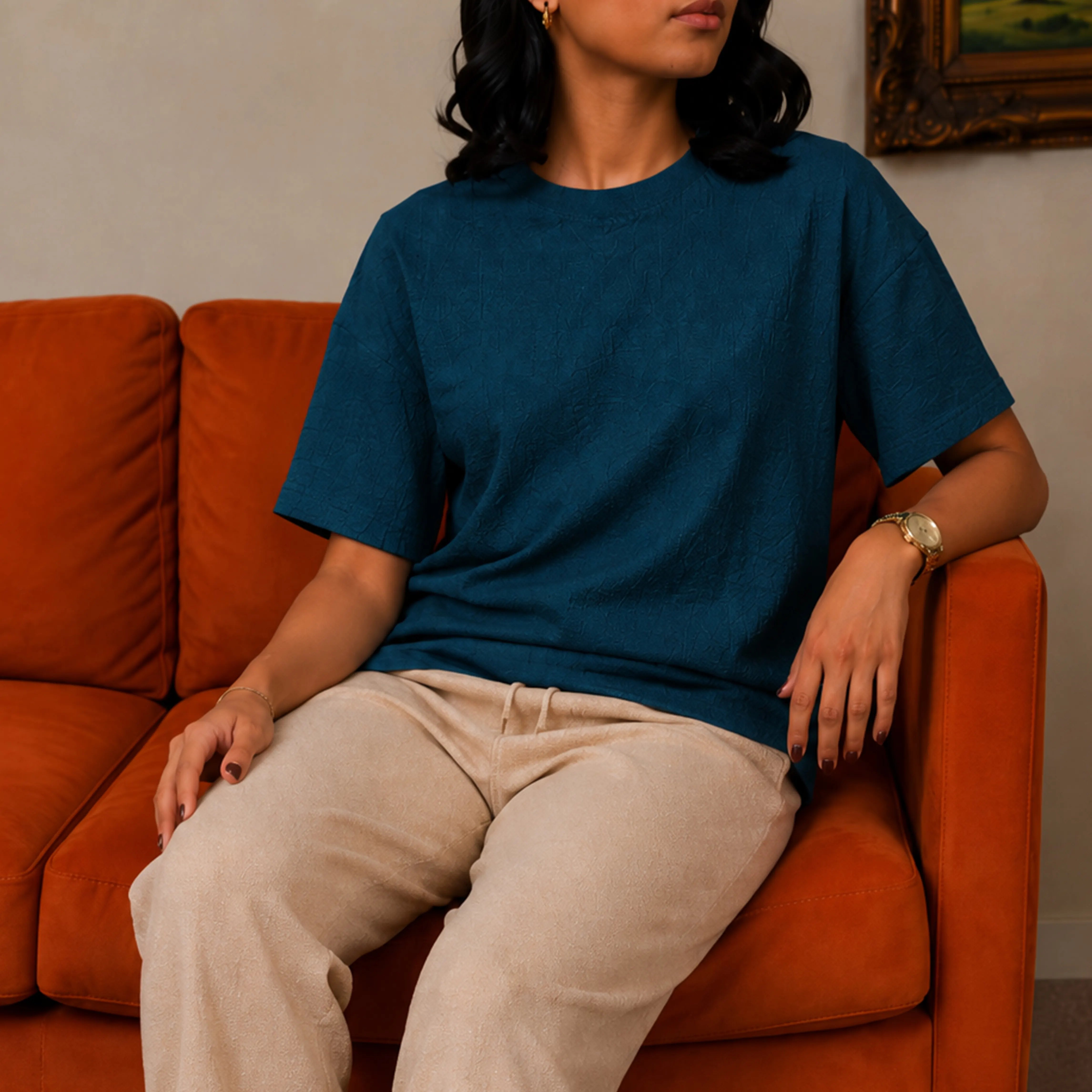 ATLAS JACQUARD OVERSIZED TOP - DEEP TEAL