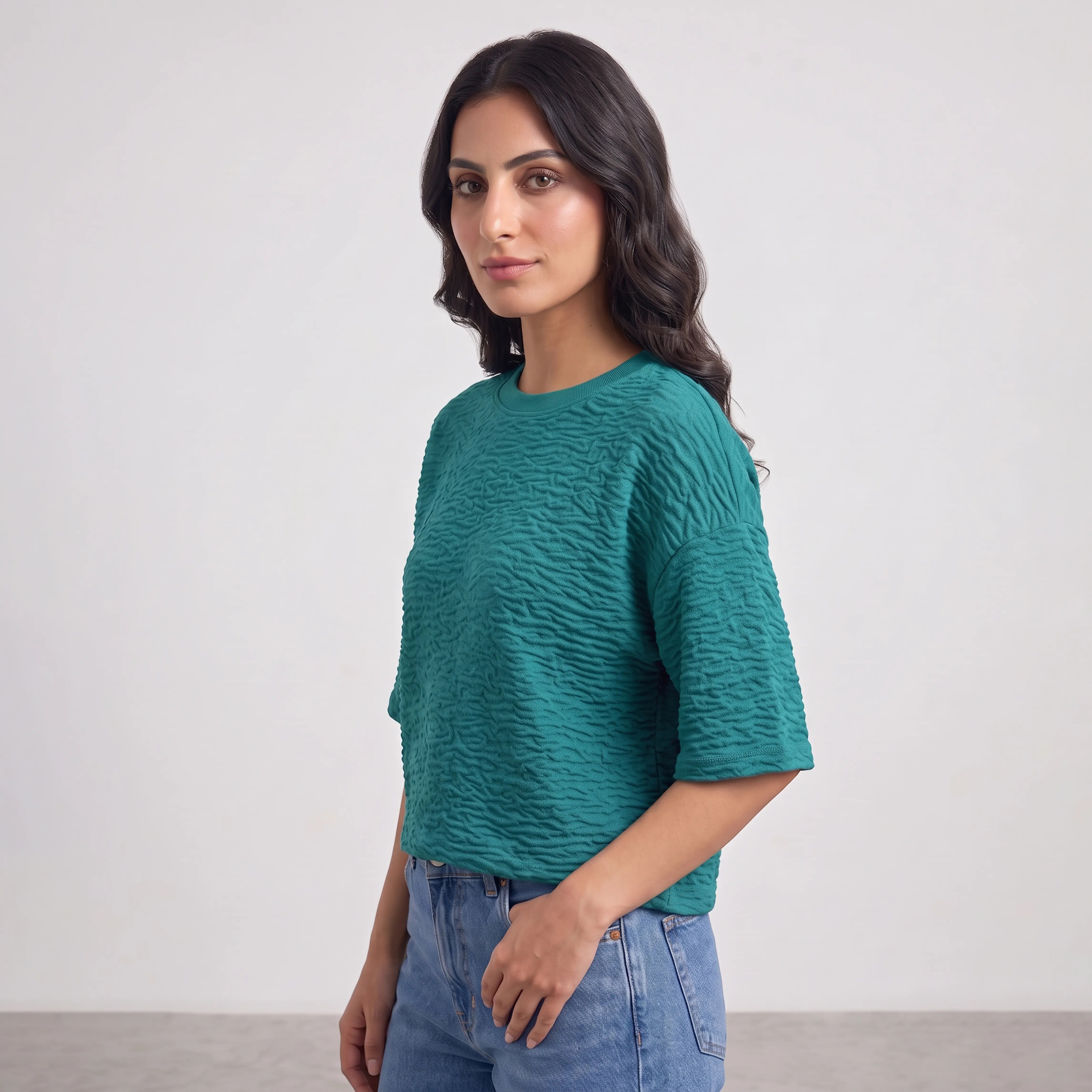 ATLAS JACQUARD OVERSIZED TOP - DEEP TEAL