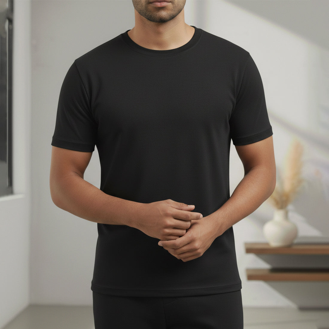 BLACK THERMAL HALF SLEEVES TOP