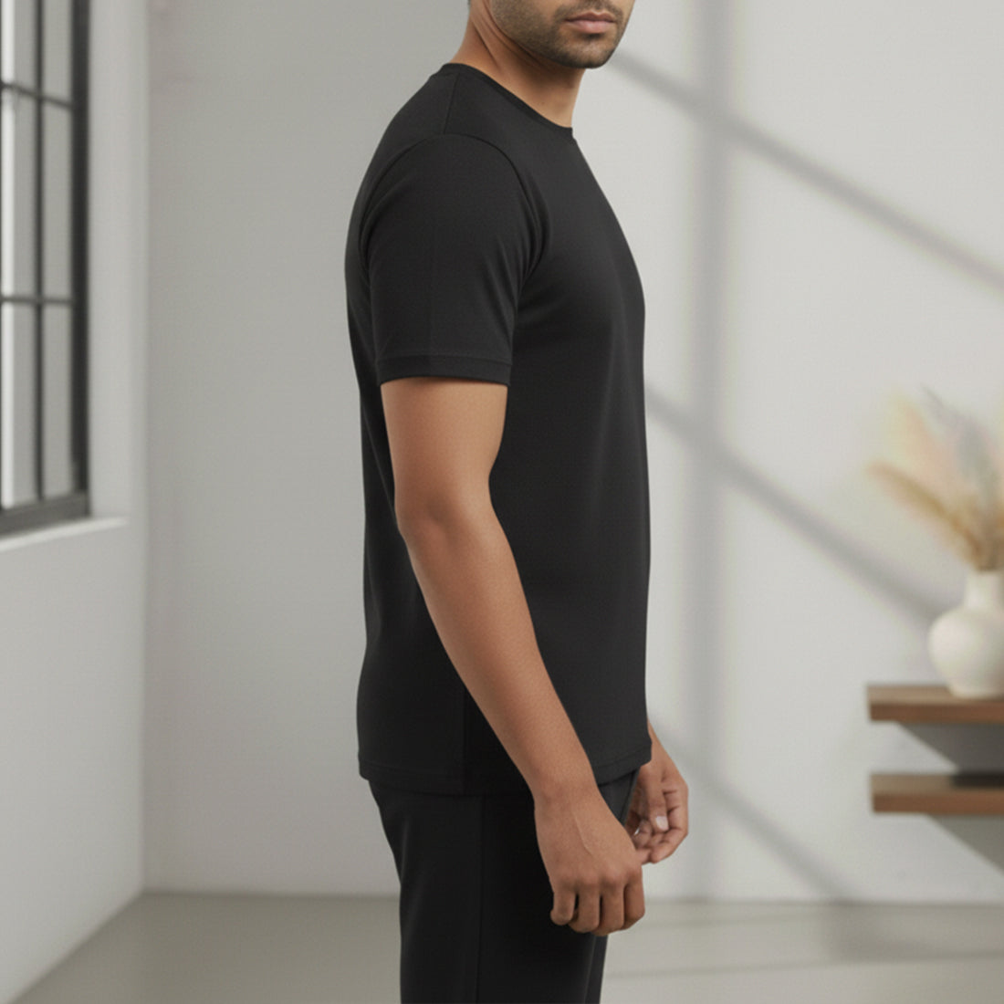 BLACK THERMAL HALF SLEEVES TOP