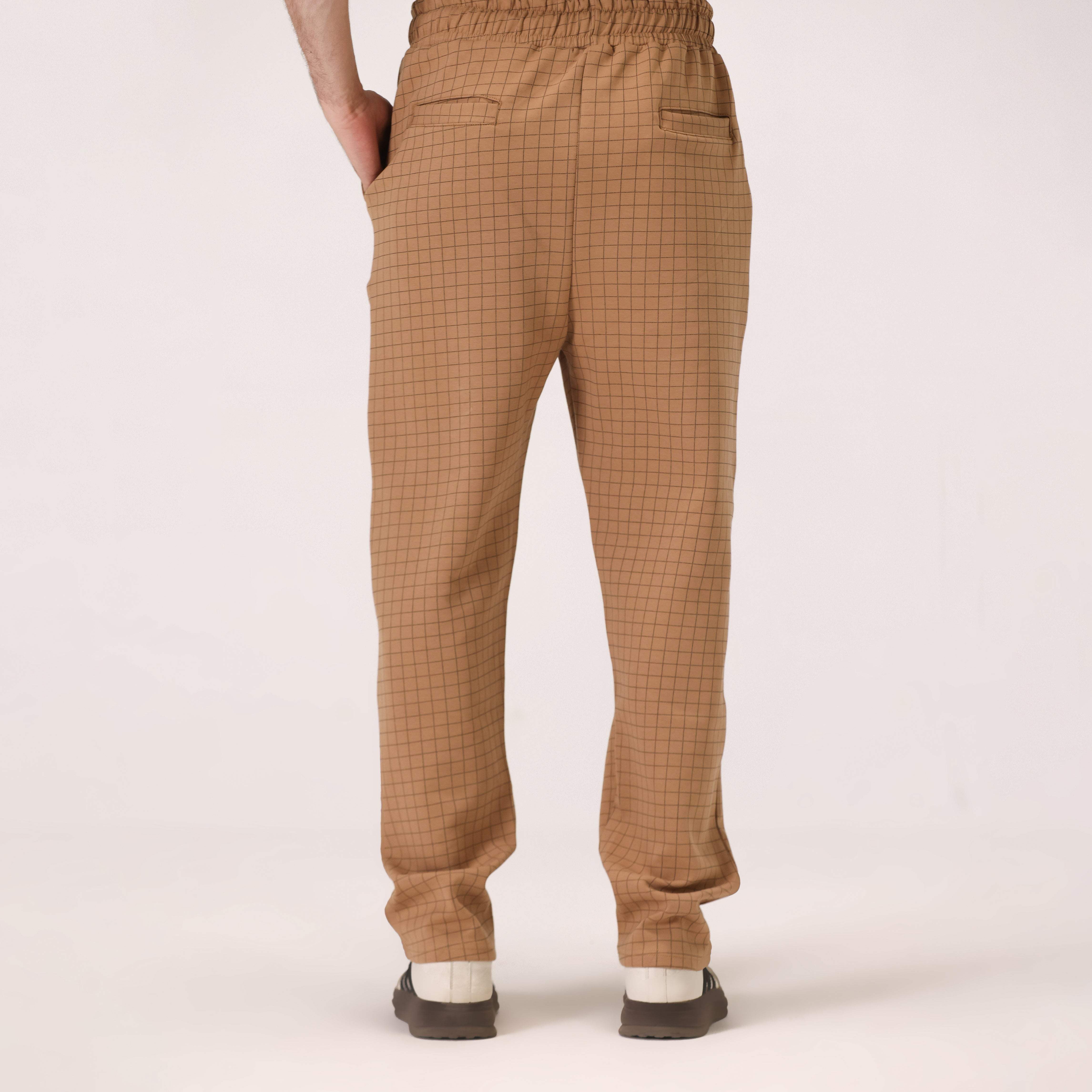 CHECKED COTTON INTERLOCK JOGGER PANT – CAMEL