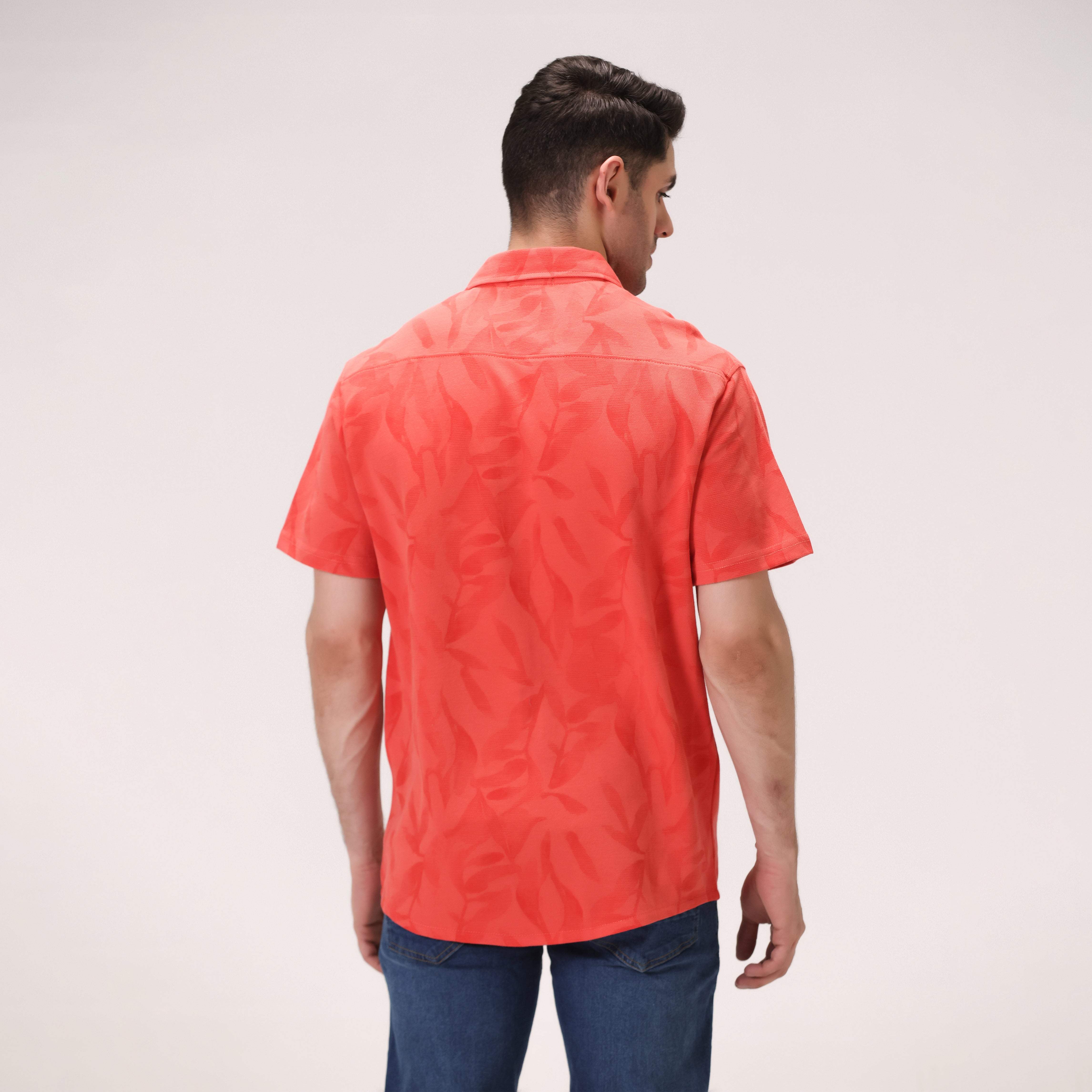 CORAL JACQUARD BUTTON DOWN SHIRT – RED