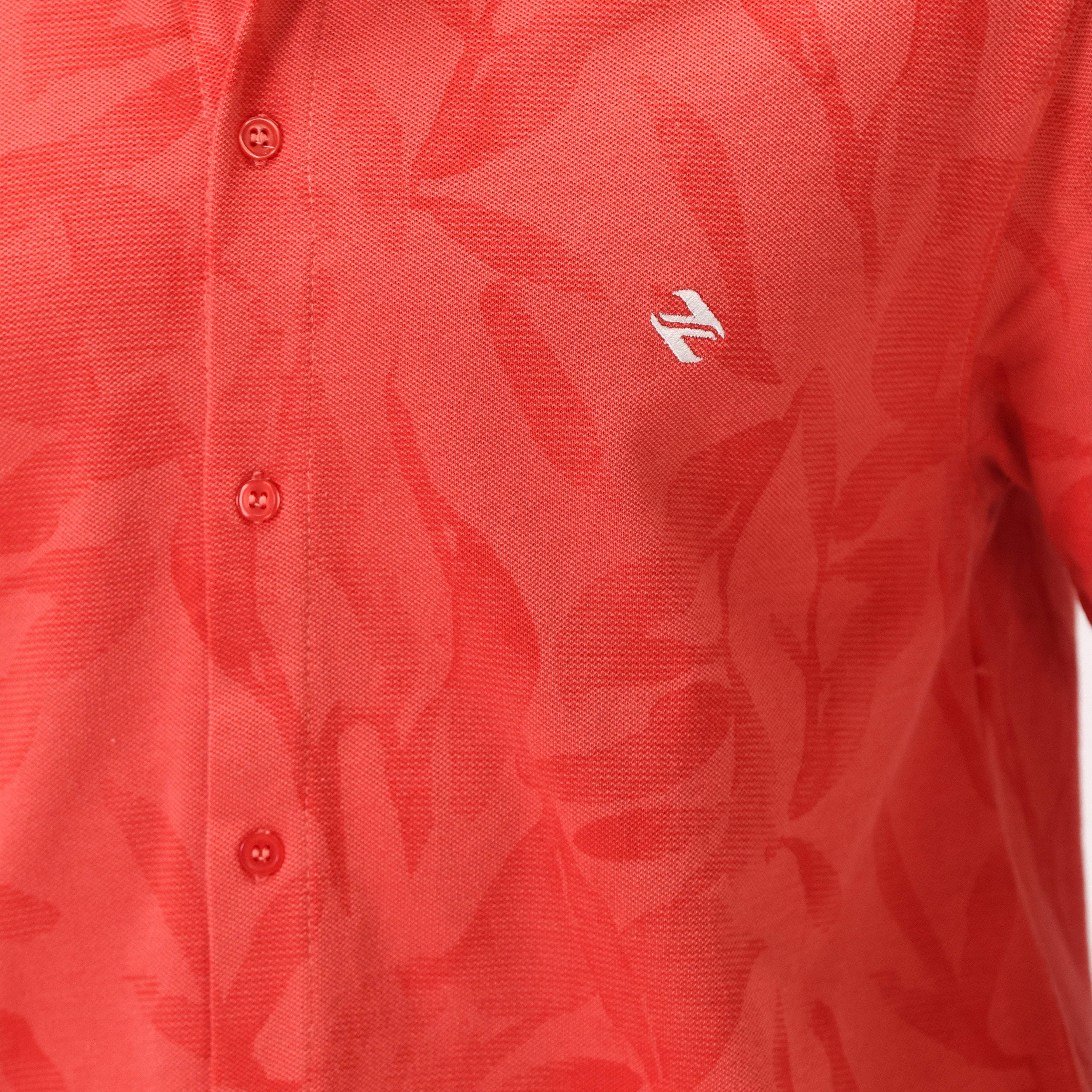 CORAL JACQUARD BUTTON DOWN SHIRT – RED