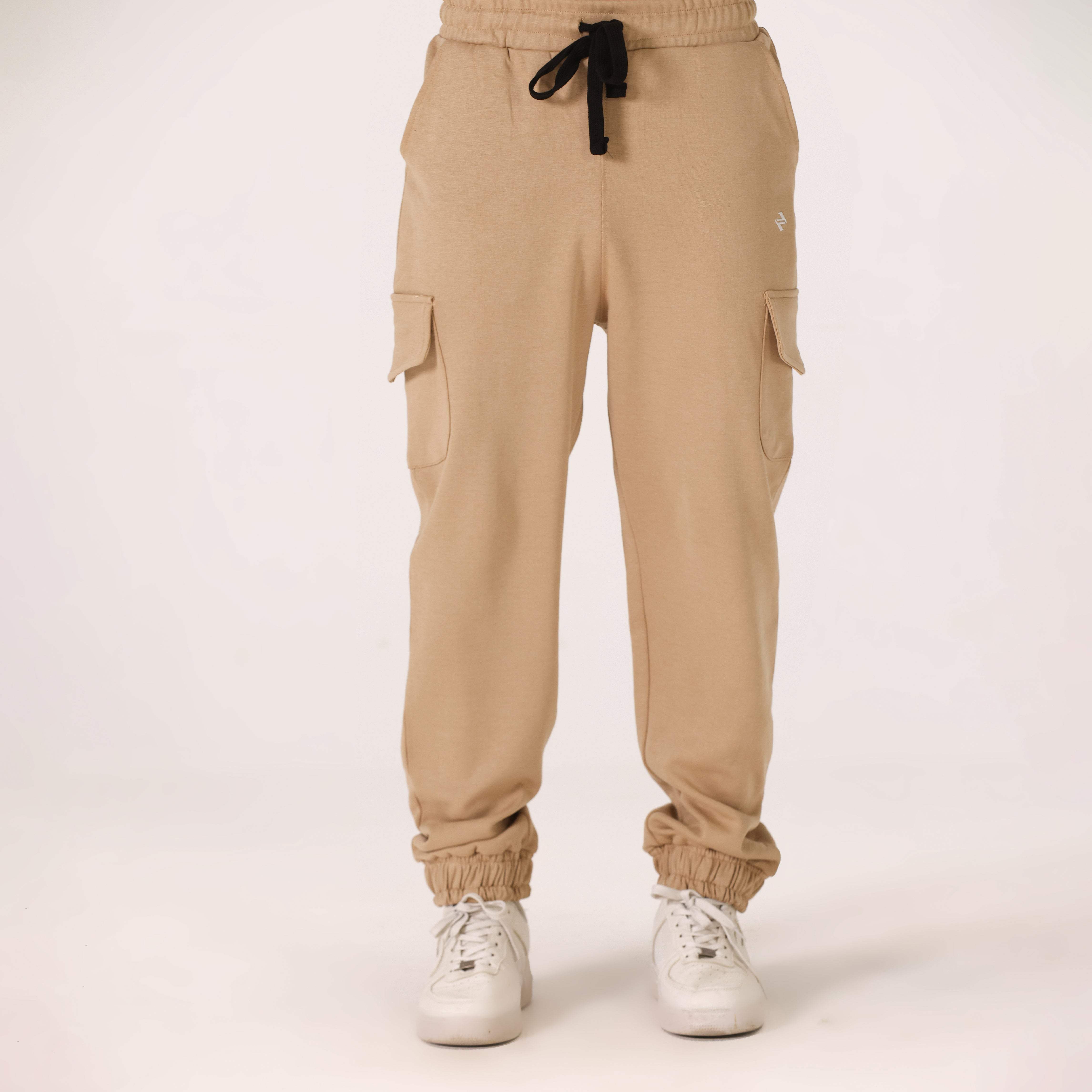 COTTON INTERLOCK CARGO JOGGER PANT – CAMEL
