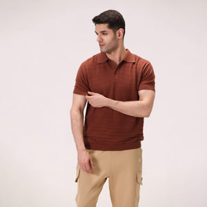 CROCHET KNIT POLO – RUST BROWN