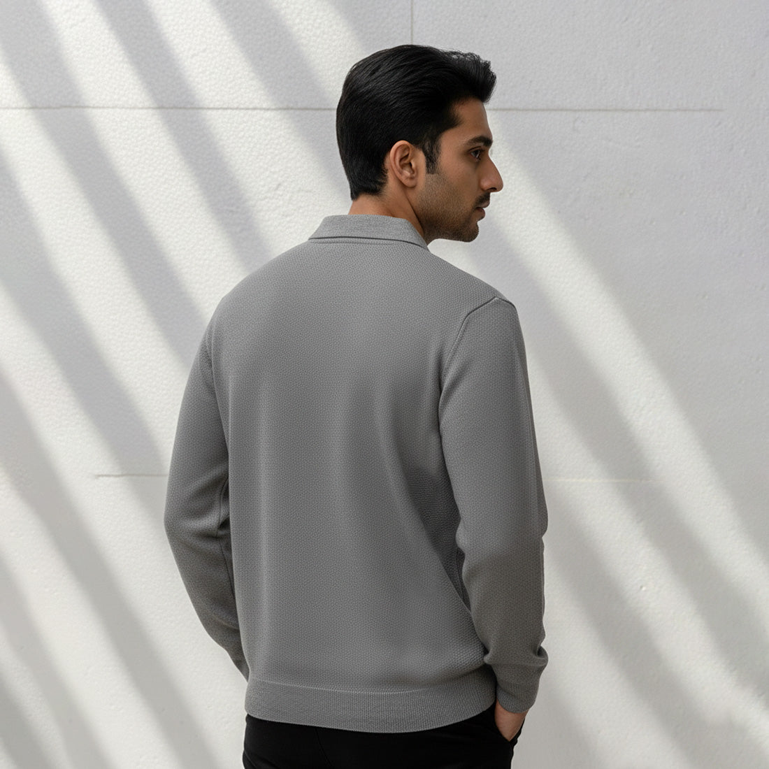 Collar Knit Sweater Light Grey | NAVZA