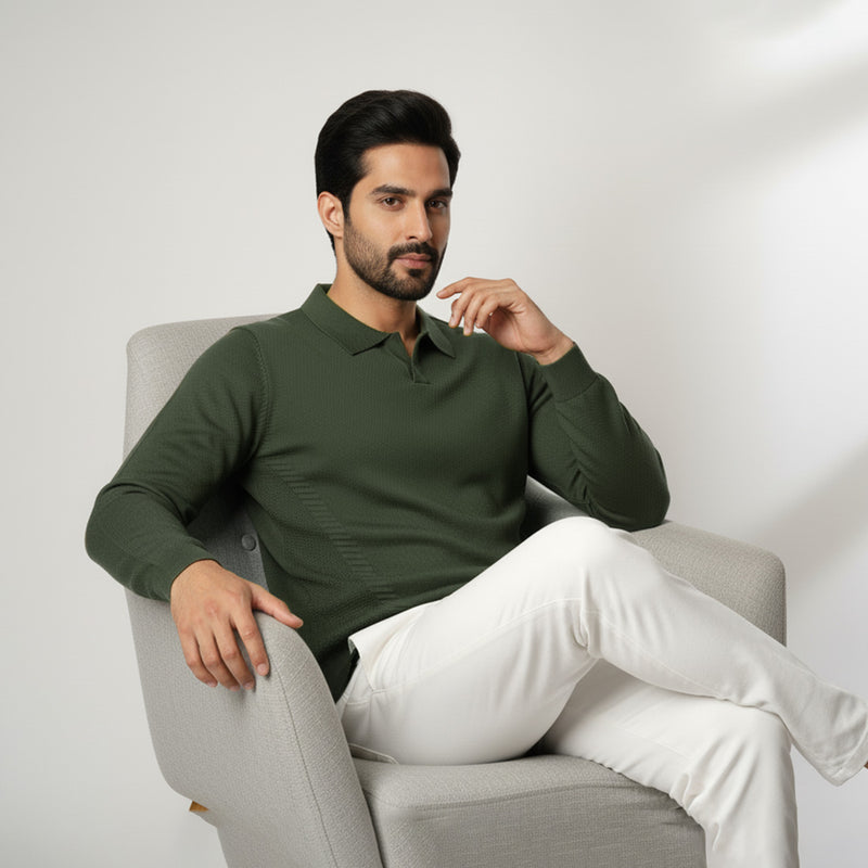 Collar Knit Sweater Olive Green | NAVZA