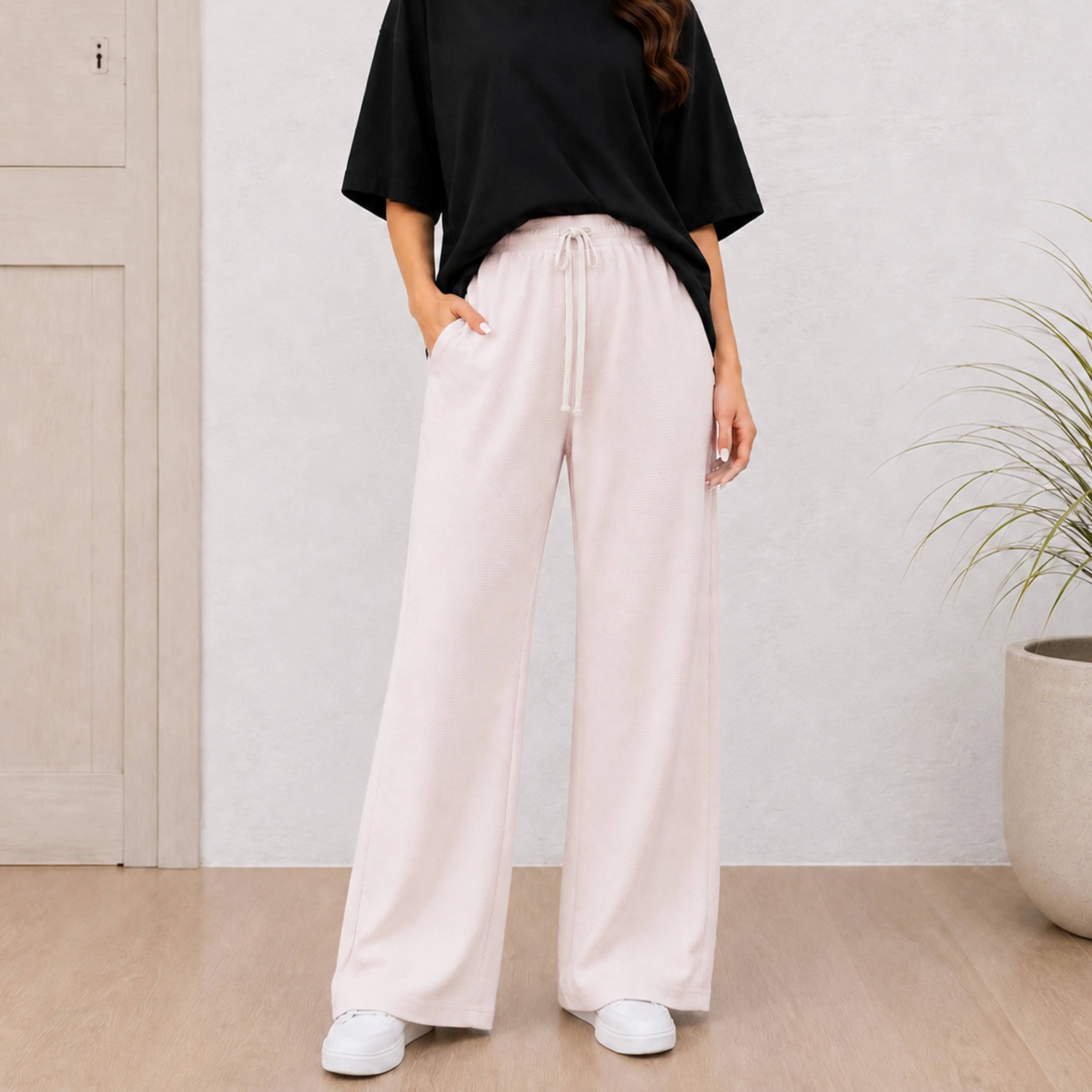EVEREST THERMAL KNIT WIDE - LEG PANTS - SOFT IVORY