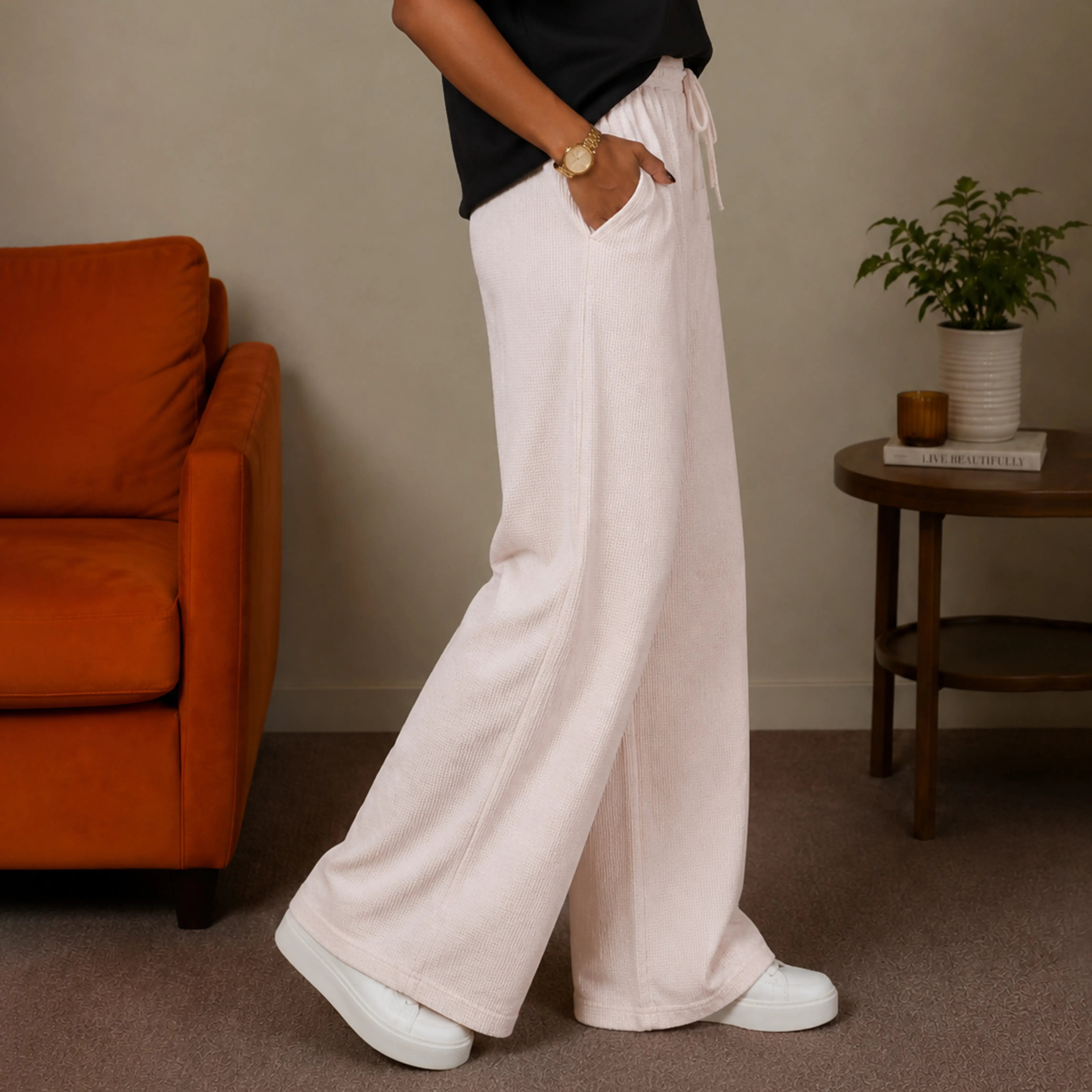 EVEREST THERMAL KNIT WIDE-LEG PANTS - SOFT IVORY
