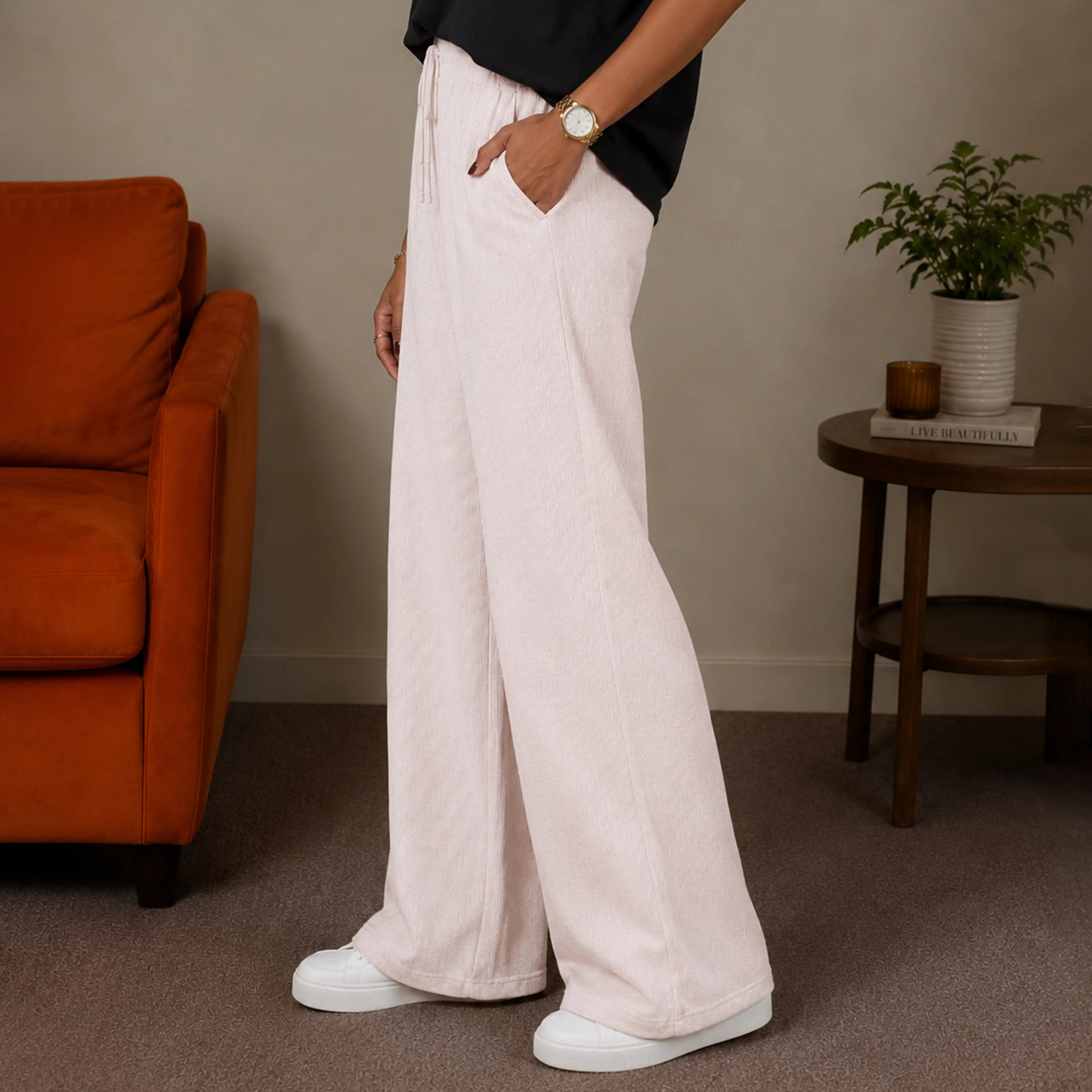 EVEREST THERMAL KNIT WIDE-LEG PANTS - SOFT IVORY