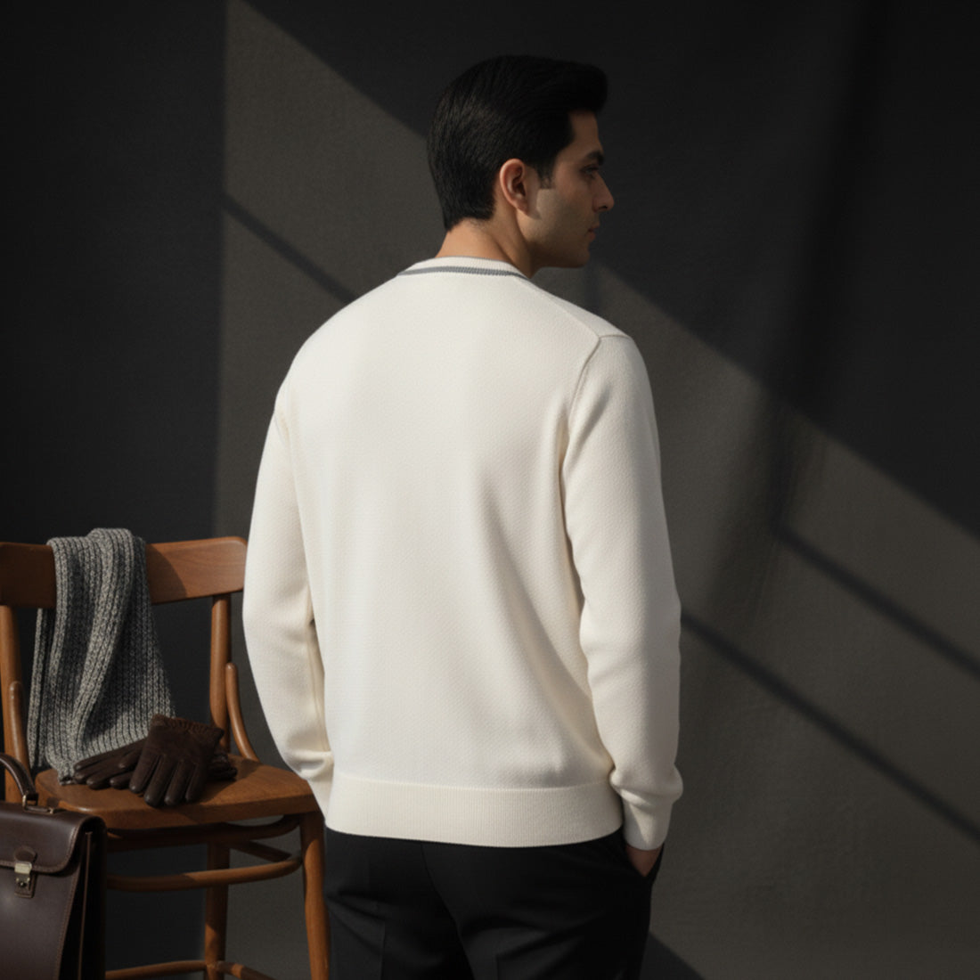 Henley Knit Sweater Off White | NAVZA
