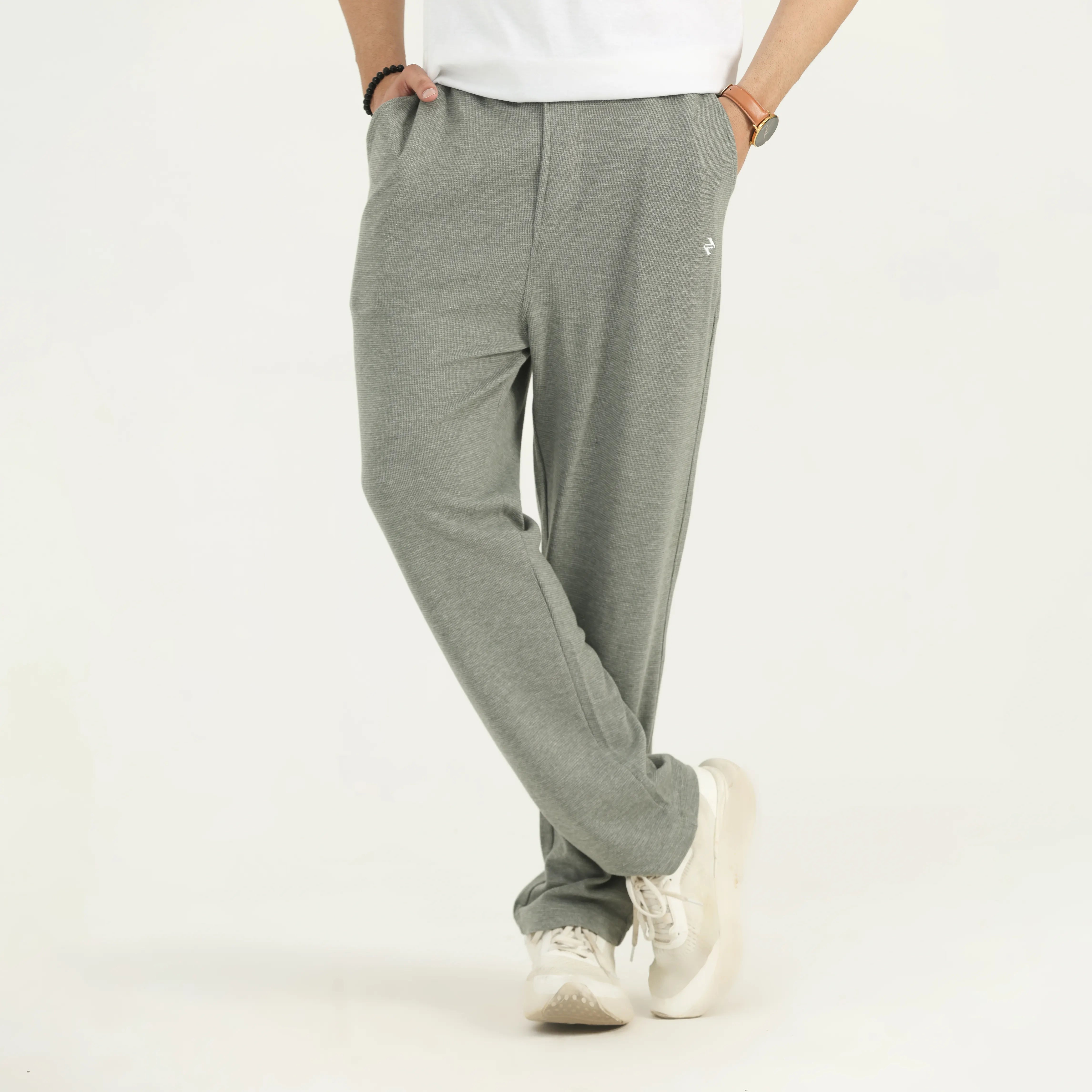 INTERLOCK COTTON TROUSERS - GREYISH TEAL