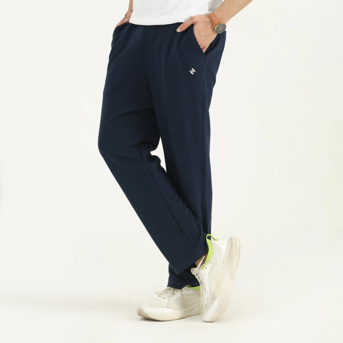 INTERLOCK KNIT STRAIGHT-LEG PANTS - NAVY