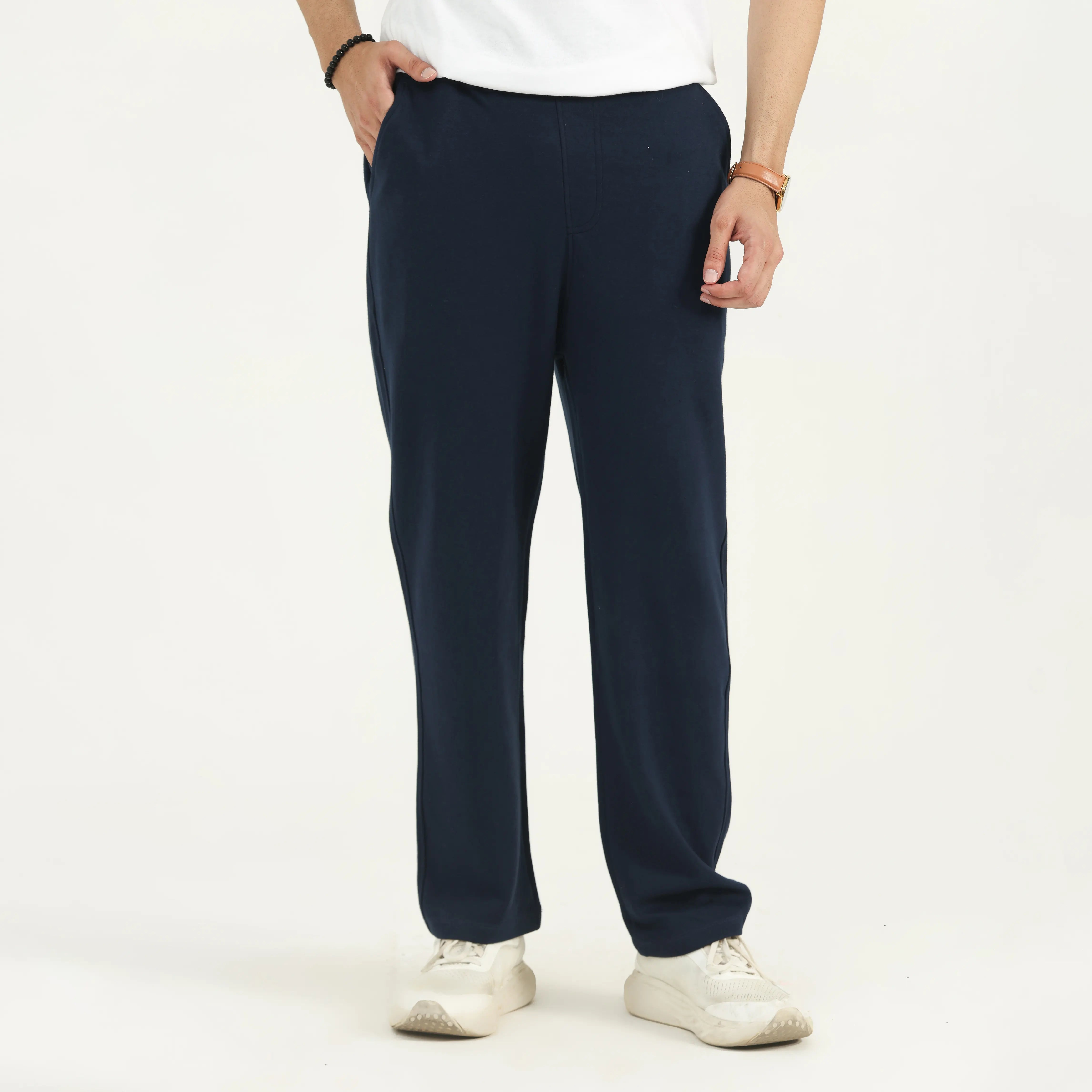 INTERLOCK KNIT STRAIGHT-LEG PANTS - NAVY