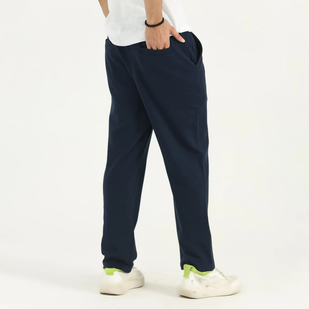 INTERLOCK KNIT STRAIGHT-LEG PANTS - NAVY