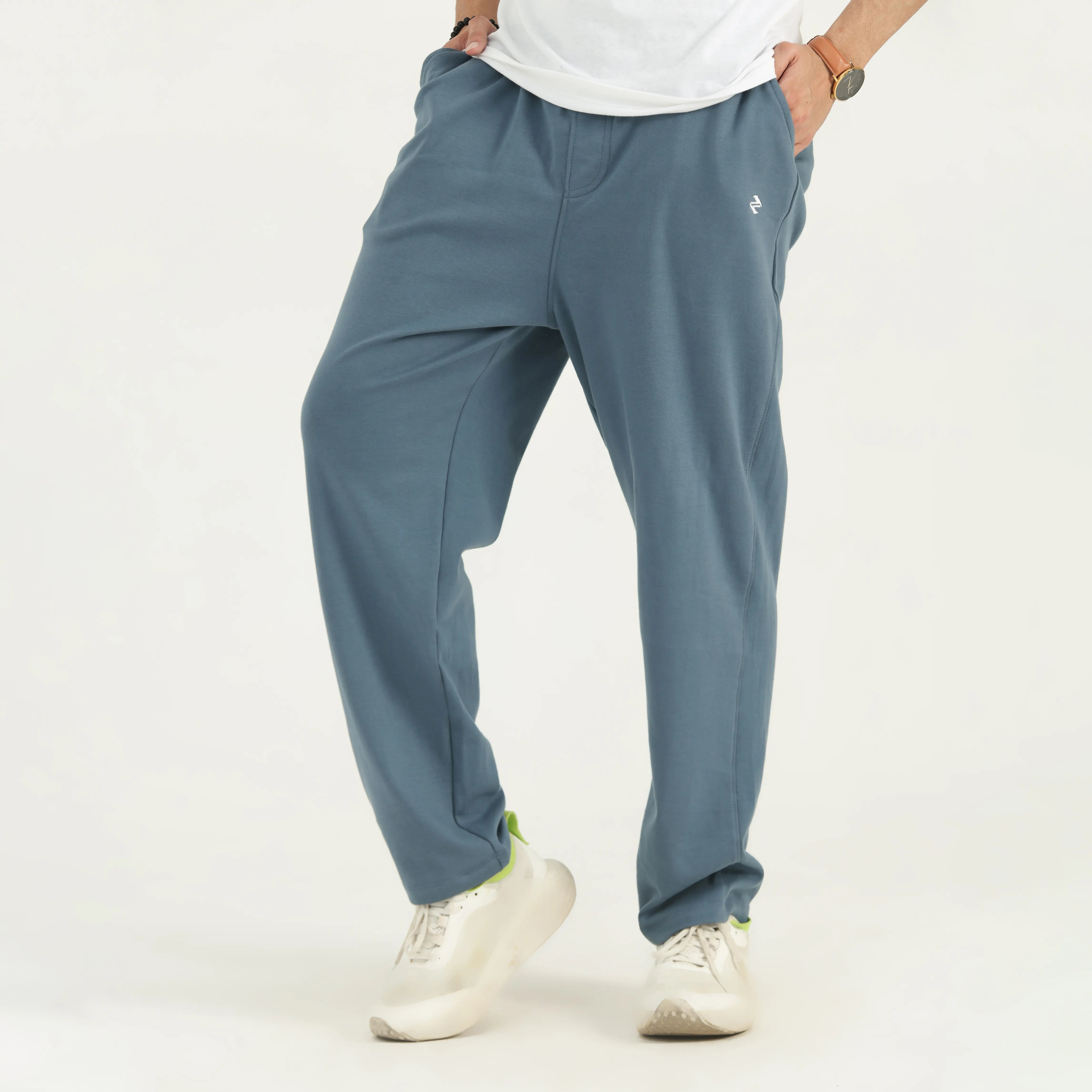 INTERLOCK KNIT STRAIGHT-LEG PANTS - STEEL BLUE