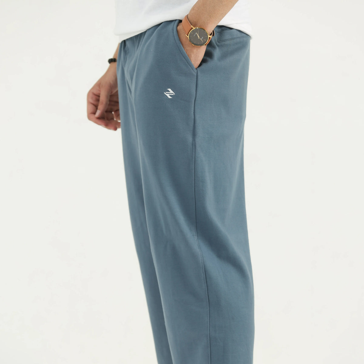 INTERLOCK KNIT STRAIGHT-LEG PANTS - STEEL BLUE