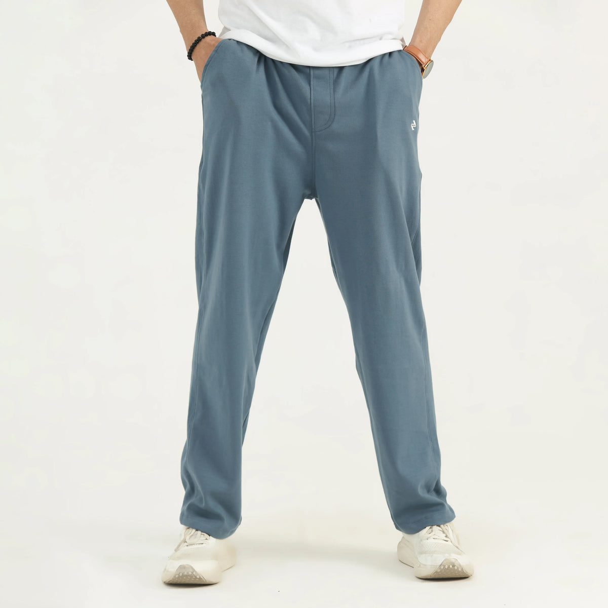 INTERLOCK KNIT STRAIGHT-LEG PANTS - STEEL BLUE