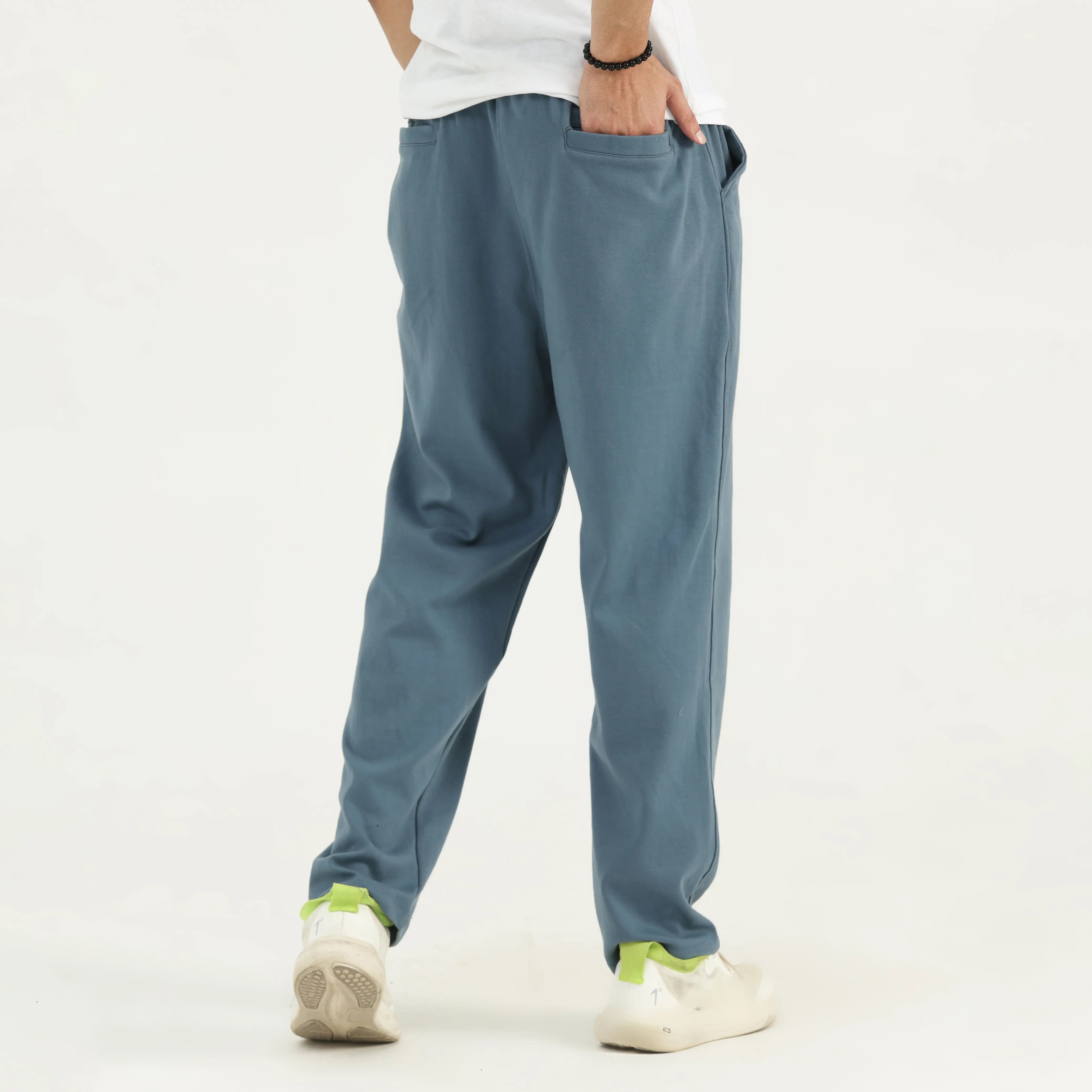 INTERLOCK KNIT STRAIGHT-LEG PANTS - STEEL BLUE