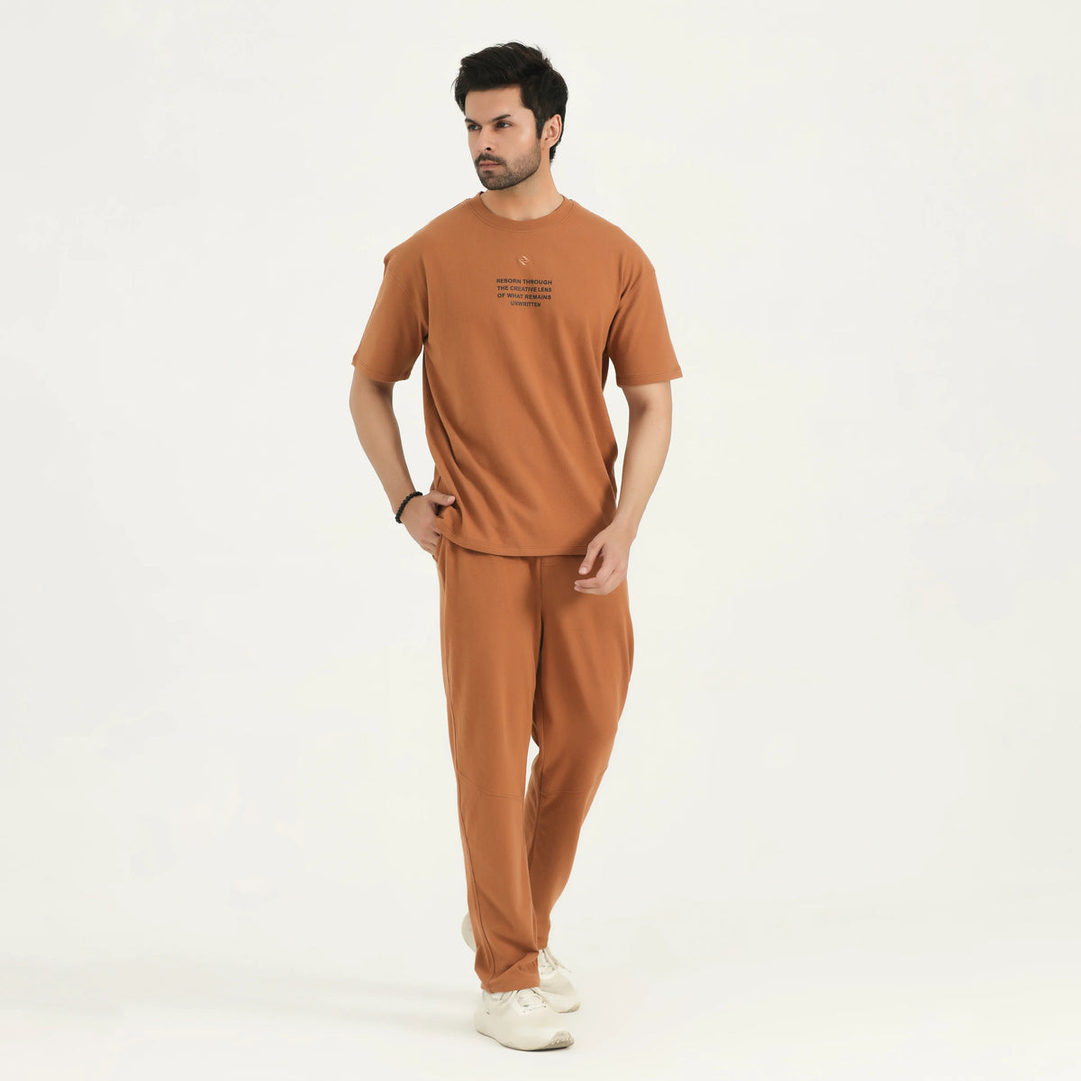 INTERLOCK RELAXED-FIT DROP-SHOULDER CO-ORD SET - BROWN