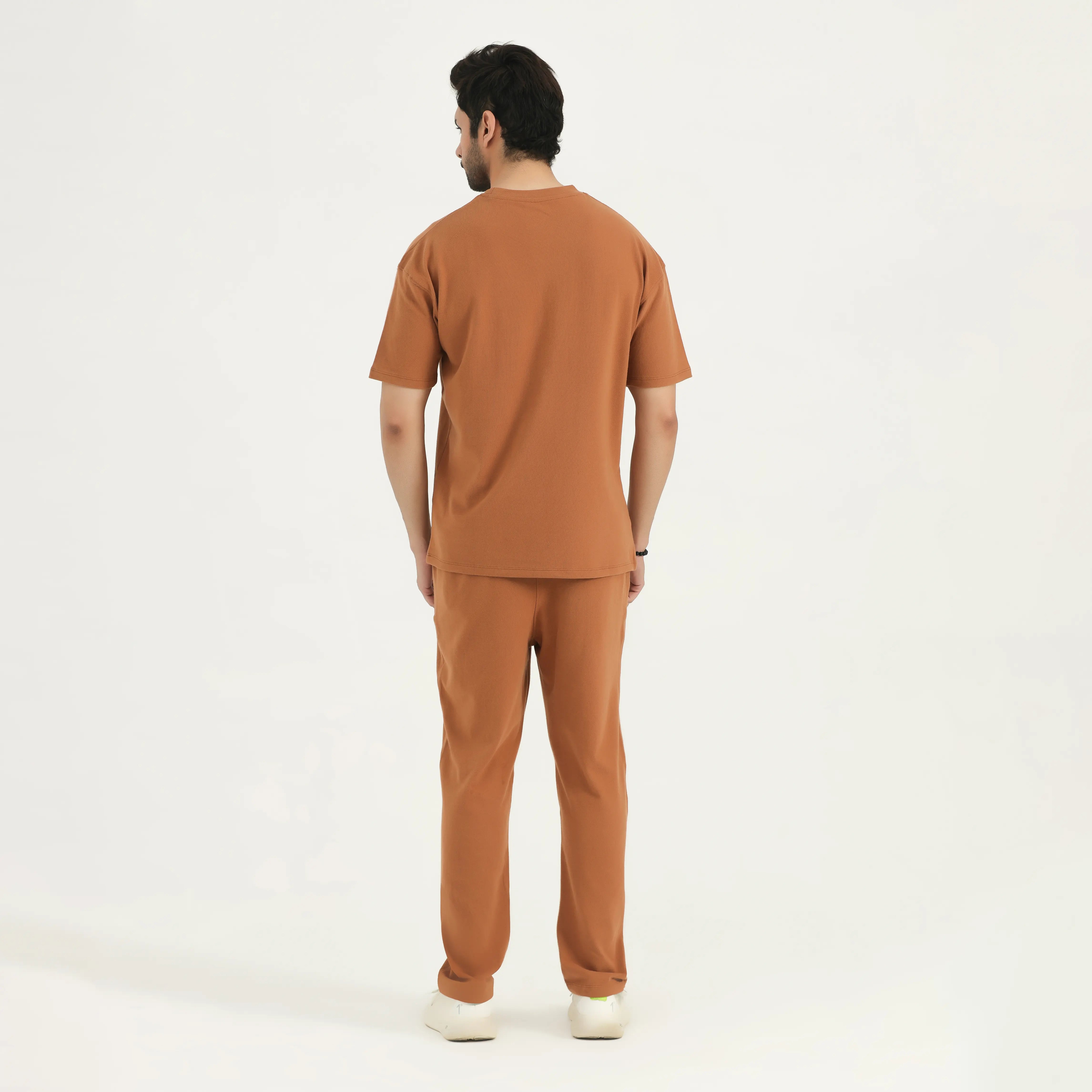 INTERLOCK RELAXED-FIT DROP-SHOULDER CO-ORD SET - BROWN