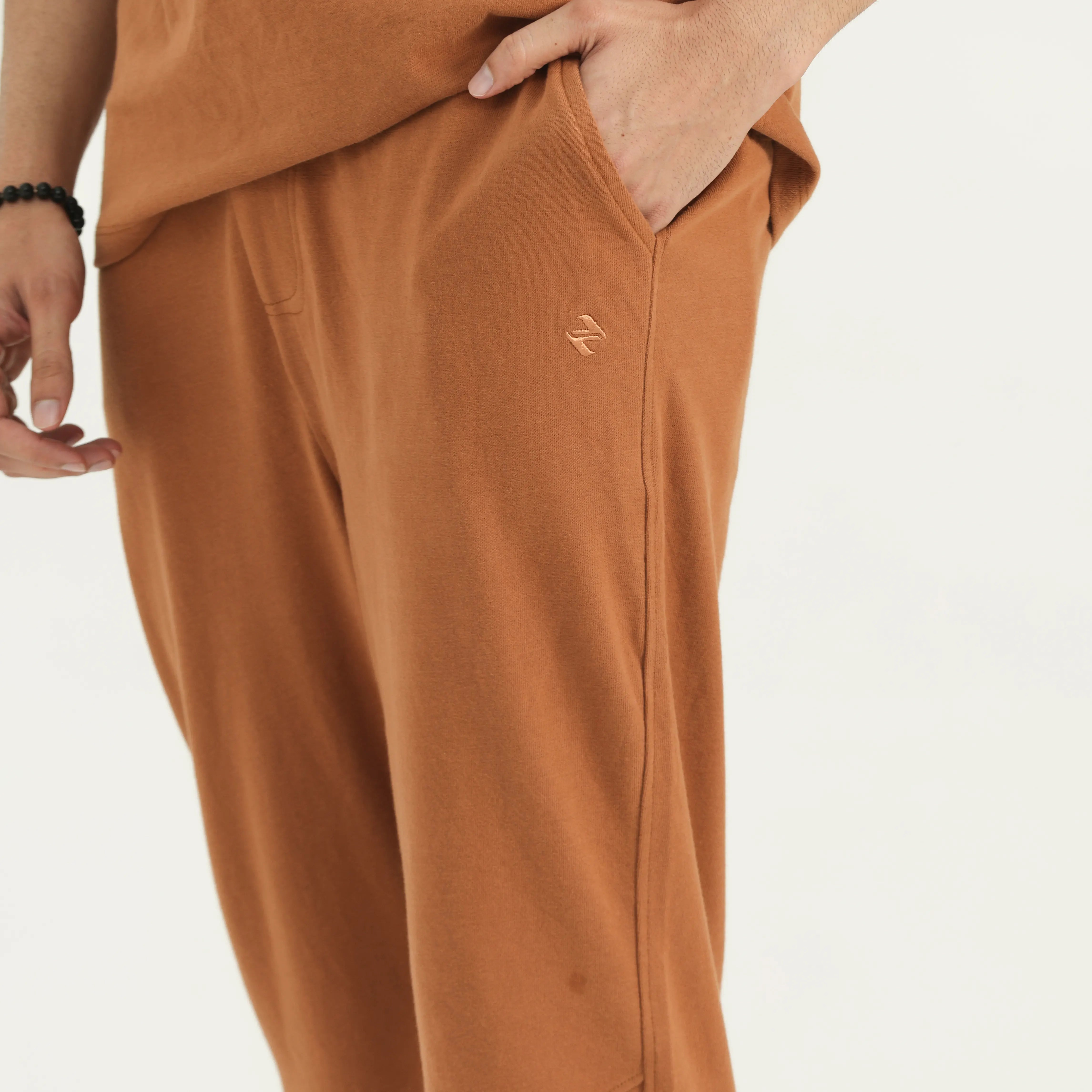 INTERLOCK RELAXED-FIT DROP-SHOULDER CO-ORD SET - BROWN