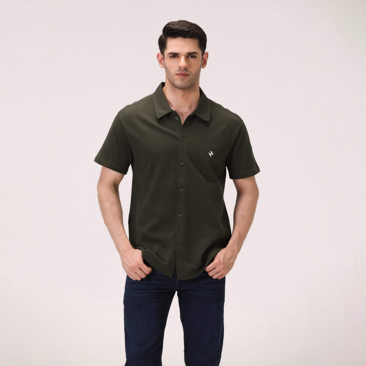 JACQUARD BUTTON DOWN SHIRT – OLIVE