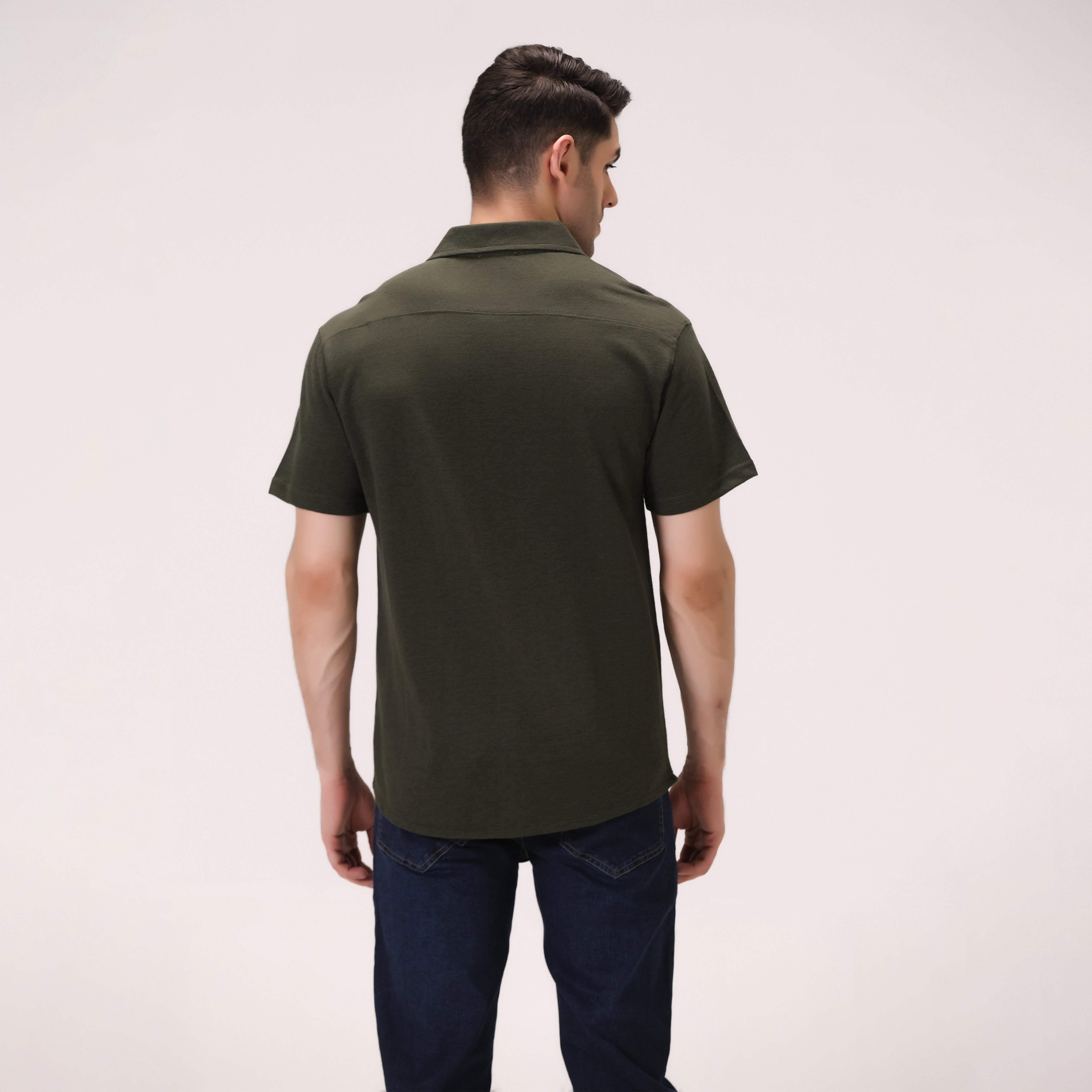 JACQUARD BUTTON DOWN SHIRT – OLIVE
